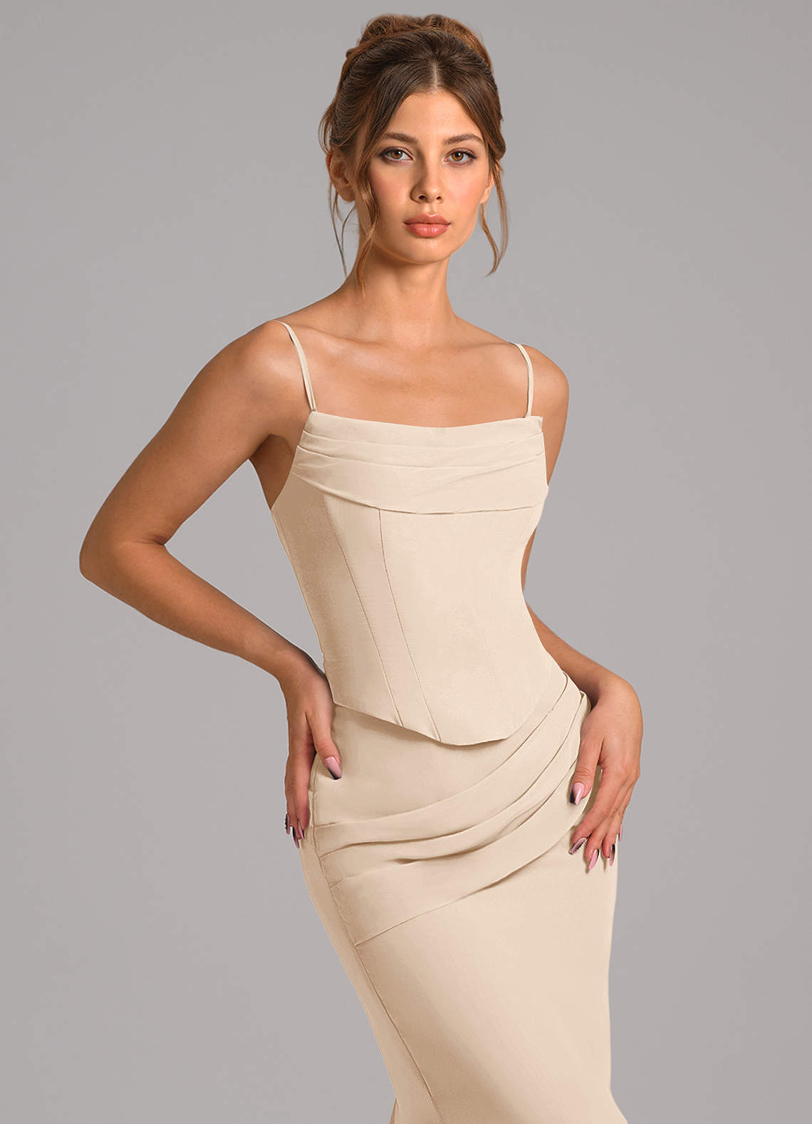 Azazie Sorrel Jurken voor bruidsmeisjes Jurk van Chiffon met Zeemeermin Korset Wit Albast image7