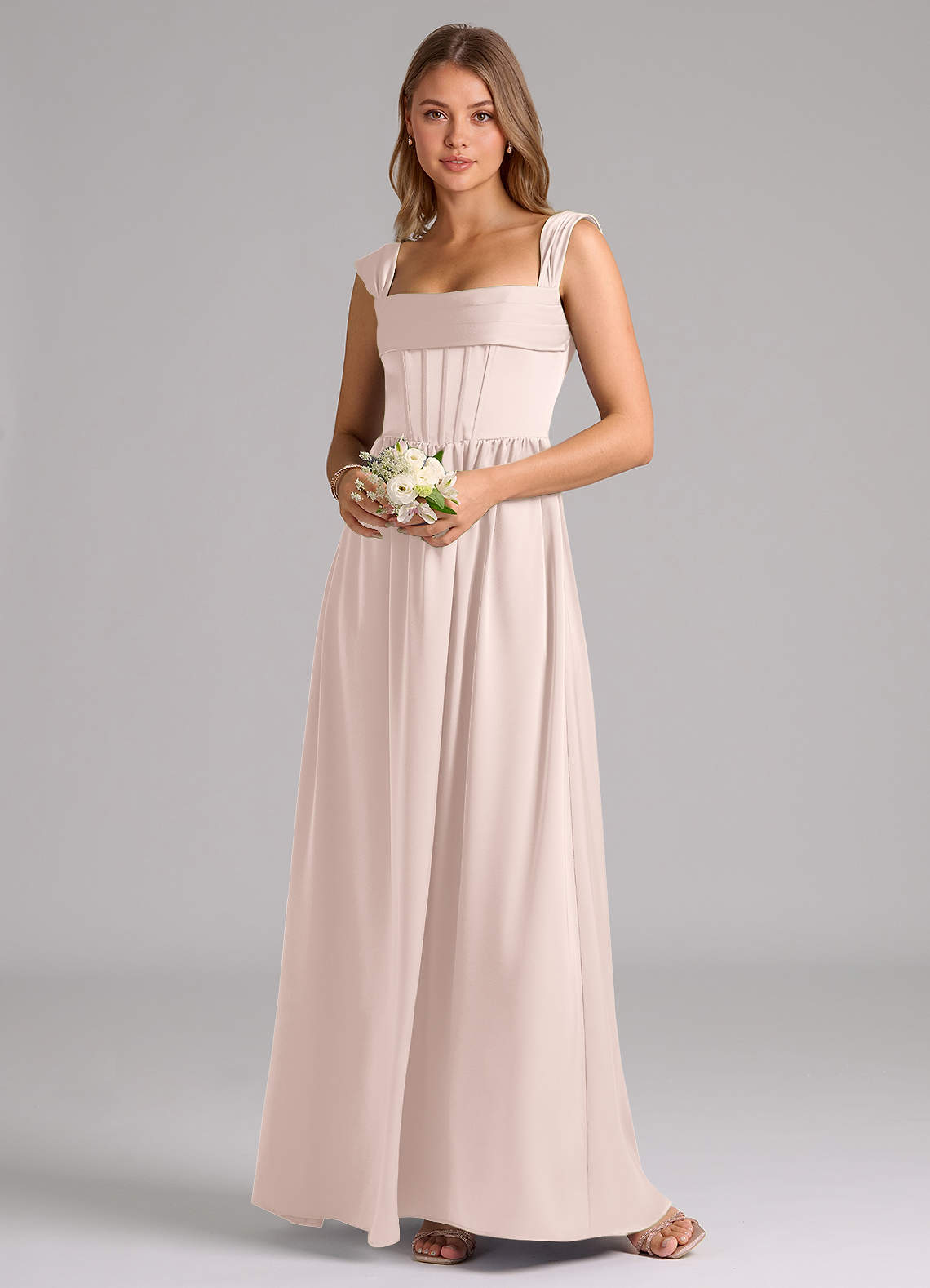 Azazie Hattie Bridesmaid Dresses Blushing Pink A-Line Corset Stretch Satin Dress image1