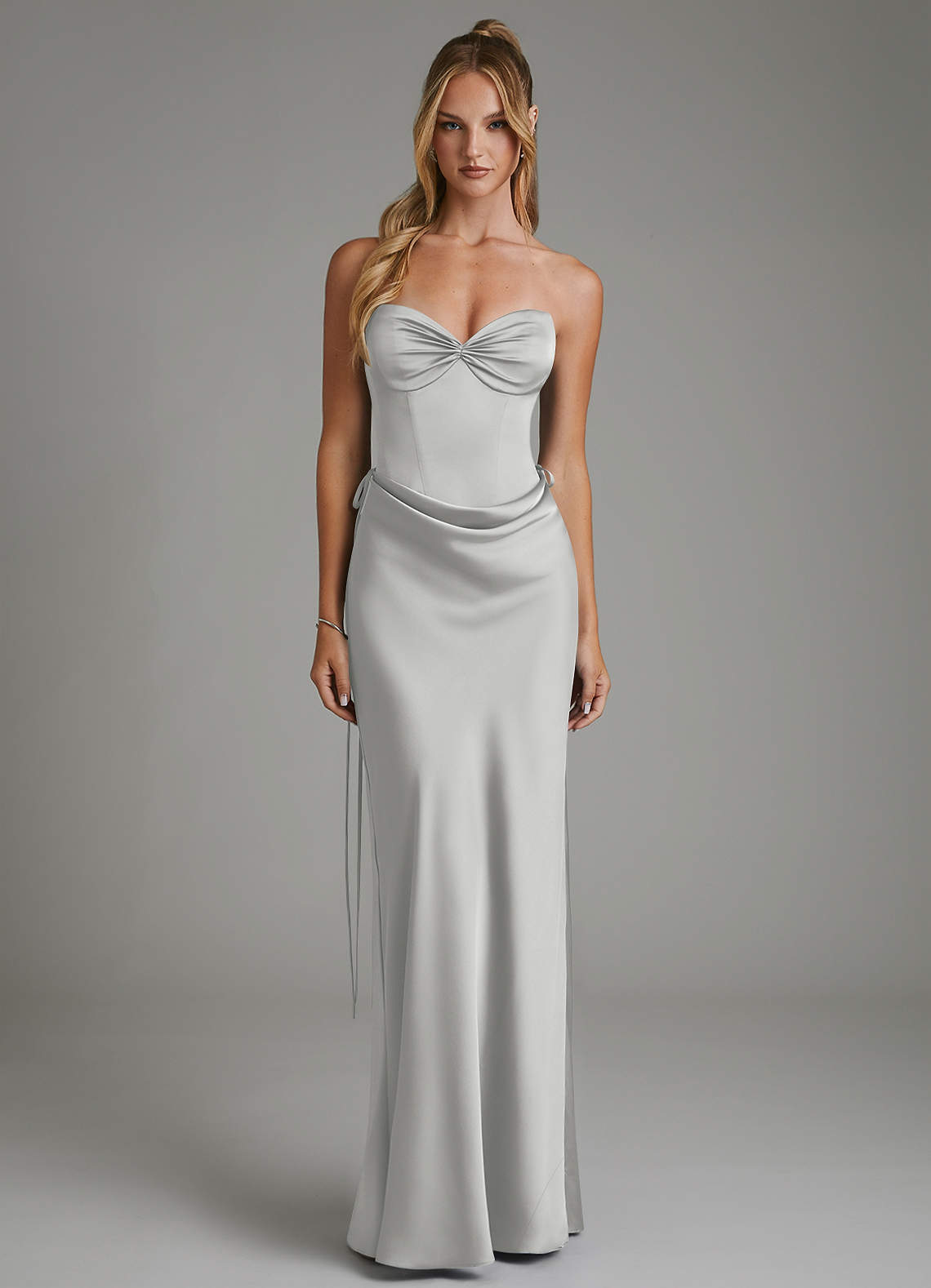 strapless grey bridesmaid dresses Azazie Mermaid Floor-Length Stretch Satin childcraft:atwood