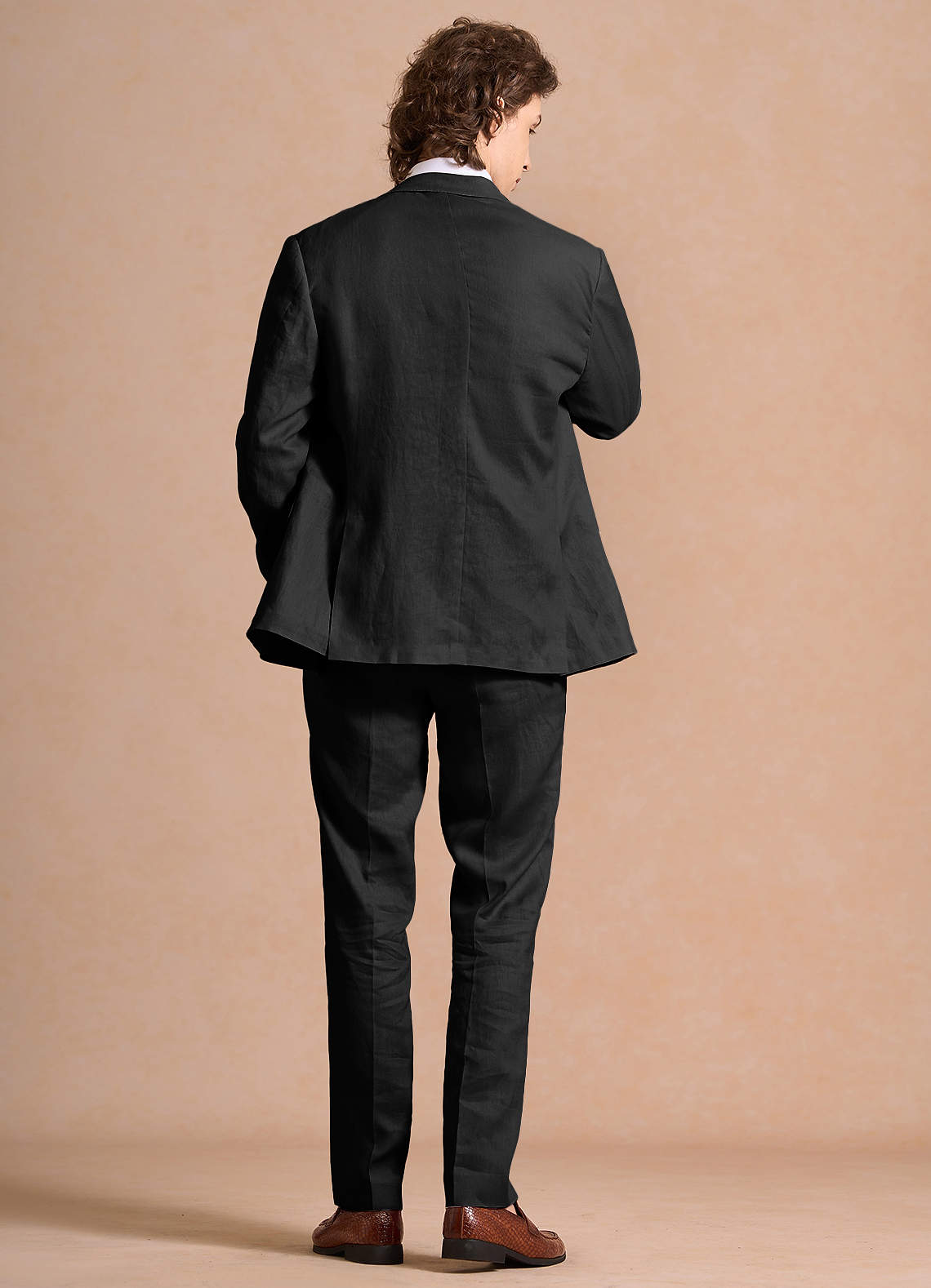 front Harrison Black 100% Linen 3-Piece Suit