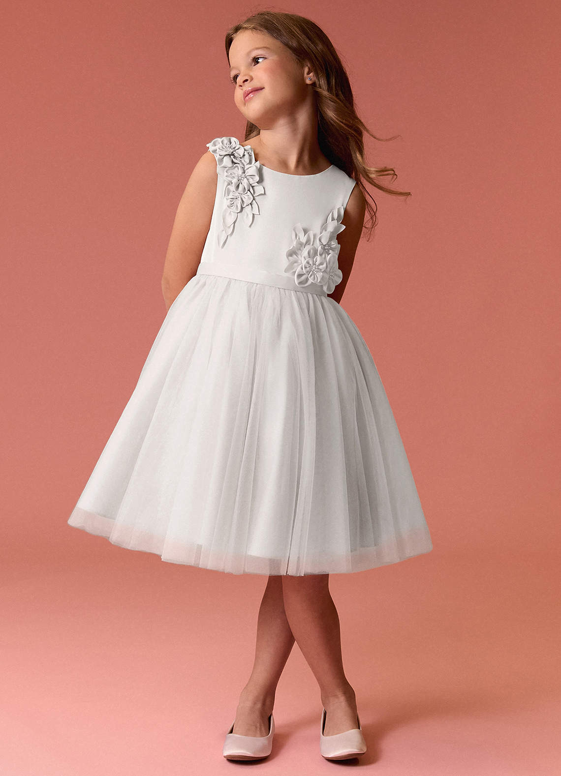 Barbie ♥ Azazie Flower Girl Dresses Scoop Rosette Bow Stretch Satin Tulle A-line Dress image3