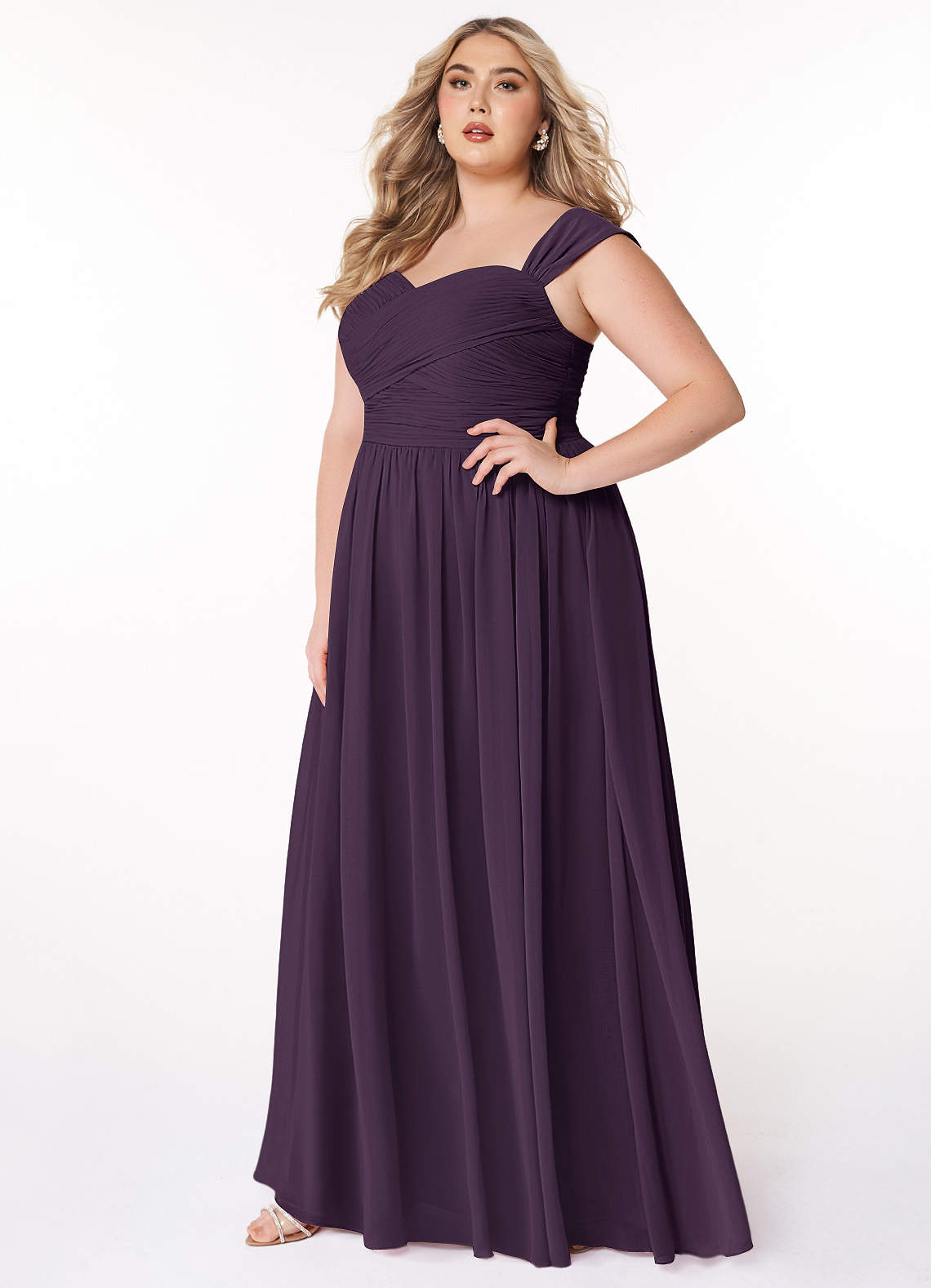 Azazie Zapheira Bridesmaid Dresses Plum A-Line Ruched Chiffon Dress image1