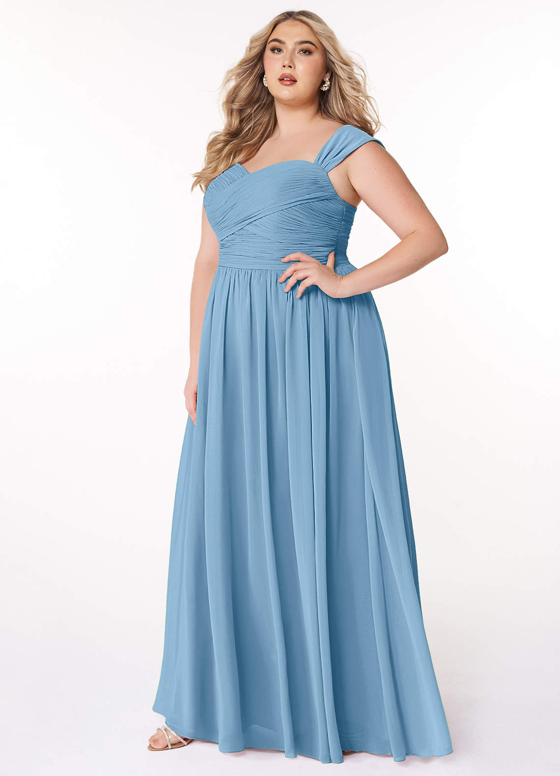 Azazie Zapheira Bridesmaid Dresses Steel Blue A-Line Ruched Chiffon Dress image1