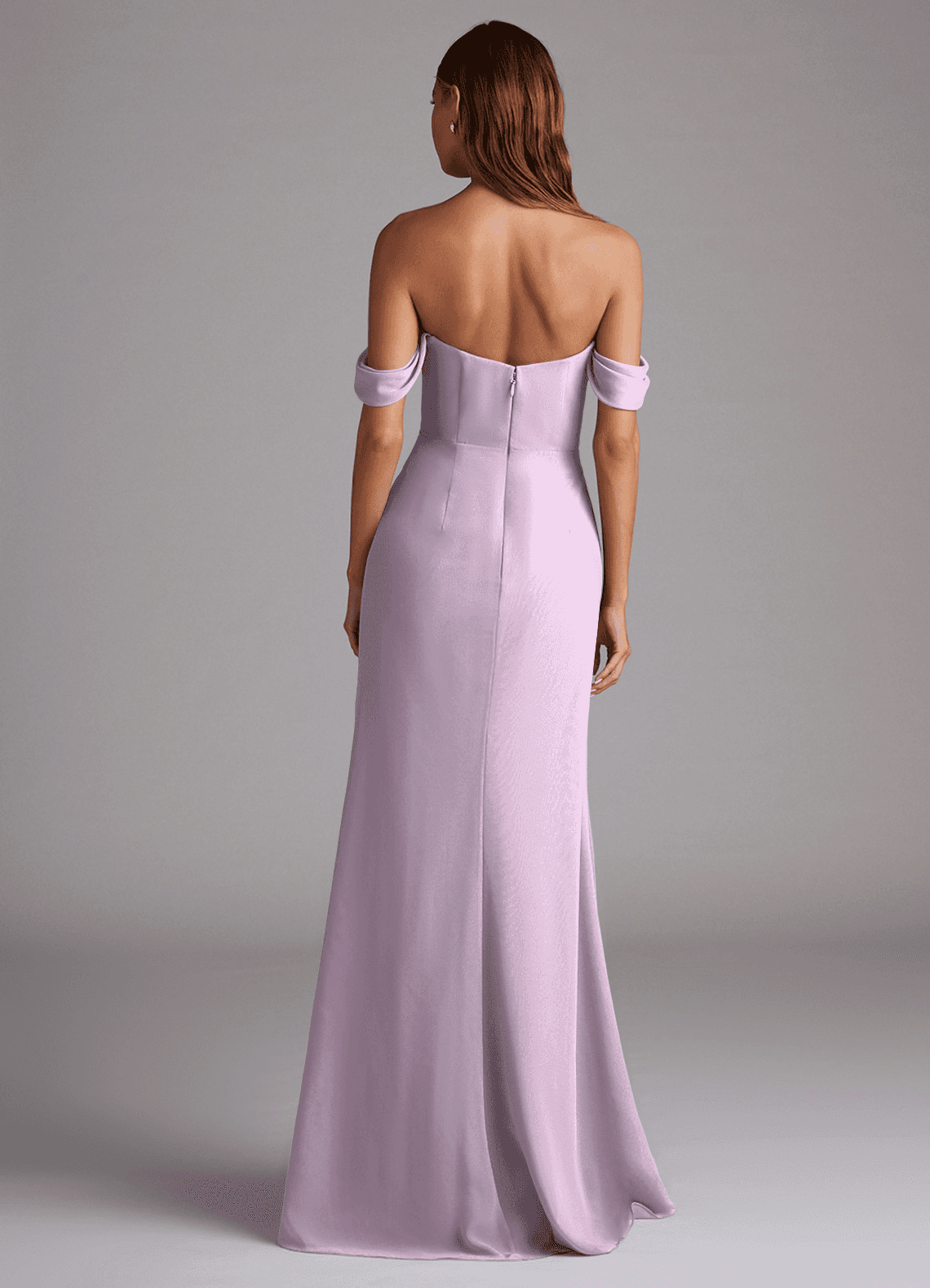 Azazie Saige Bridesmaid Dresses Frosted Lilac A-Line Off the Shoulder Chiffon Convertible Dress image6