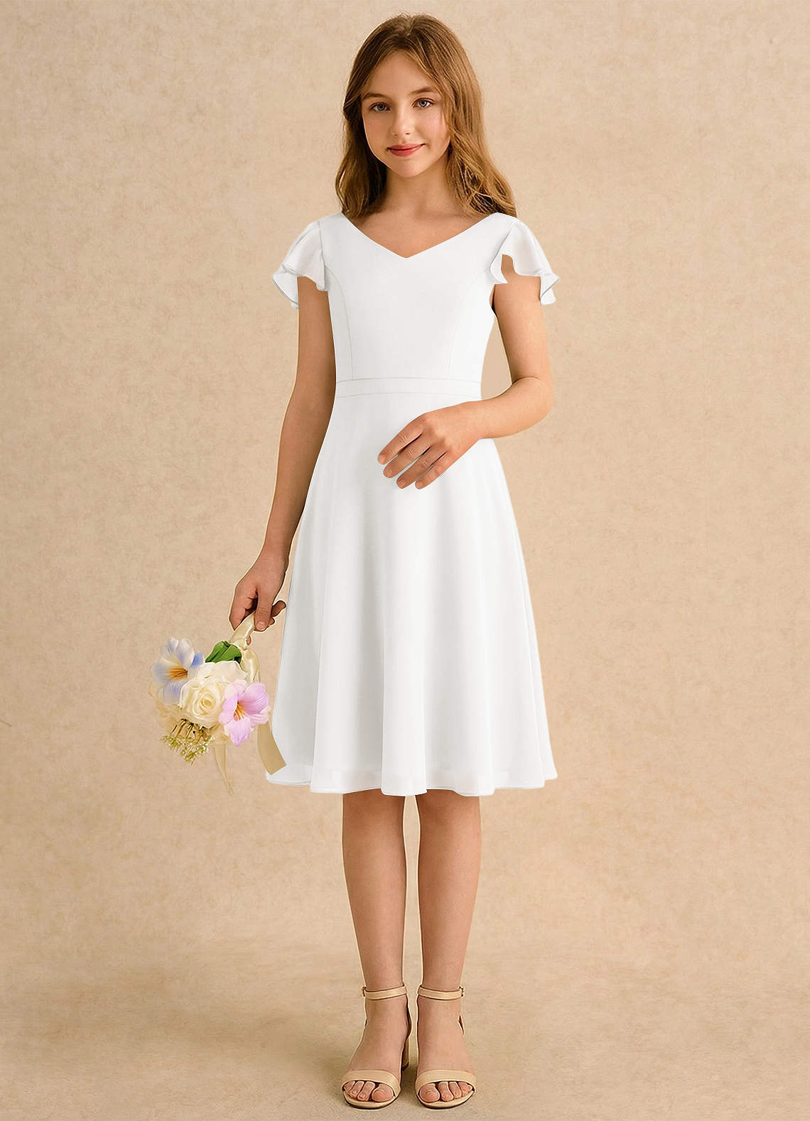 Azazie Narin Girls Formal Flower Girl Klänningar Klä A-Line i Chiffong med ärmar image2