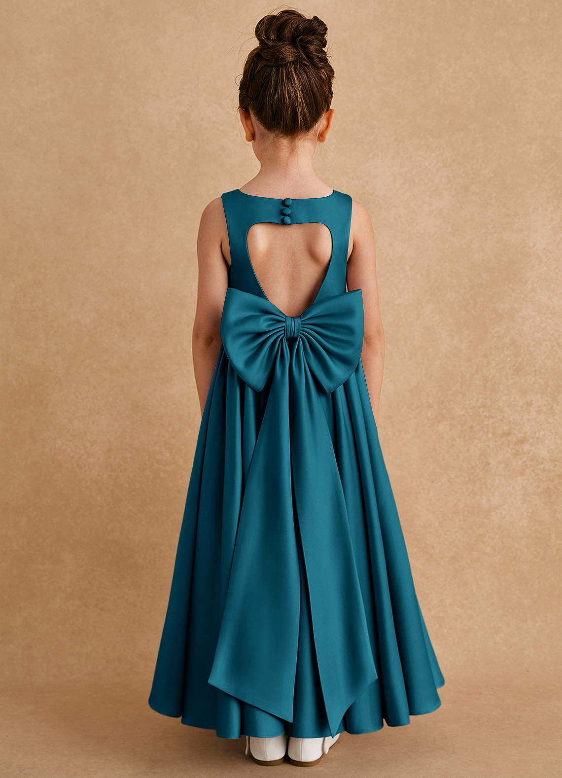 Azazie Bettie Flower Girl Dresses Ink Blue A-Line Bow Matte Satin Dress image1