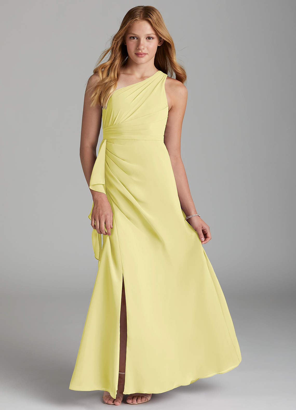 Azazie Maive Junior Vestido de Sorbete De Limón de Gasa de Corte En A con Plisado image1