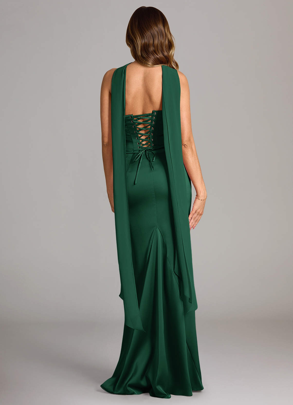 Azazie Sorrel Vestidos de damas de honor Vestido de Verde Oscuro de Satén Elástico de Corte Sirena Convertible con Sin tirantes image1