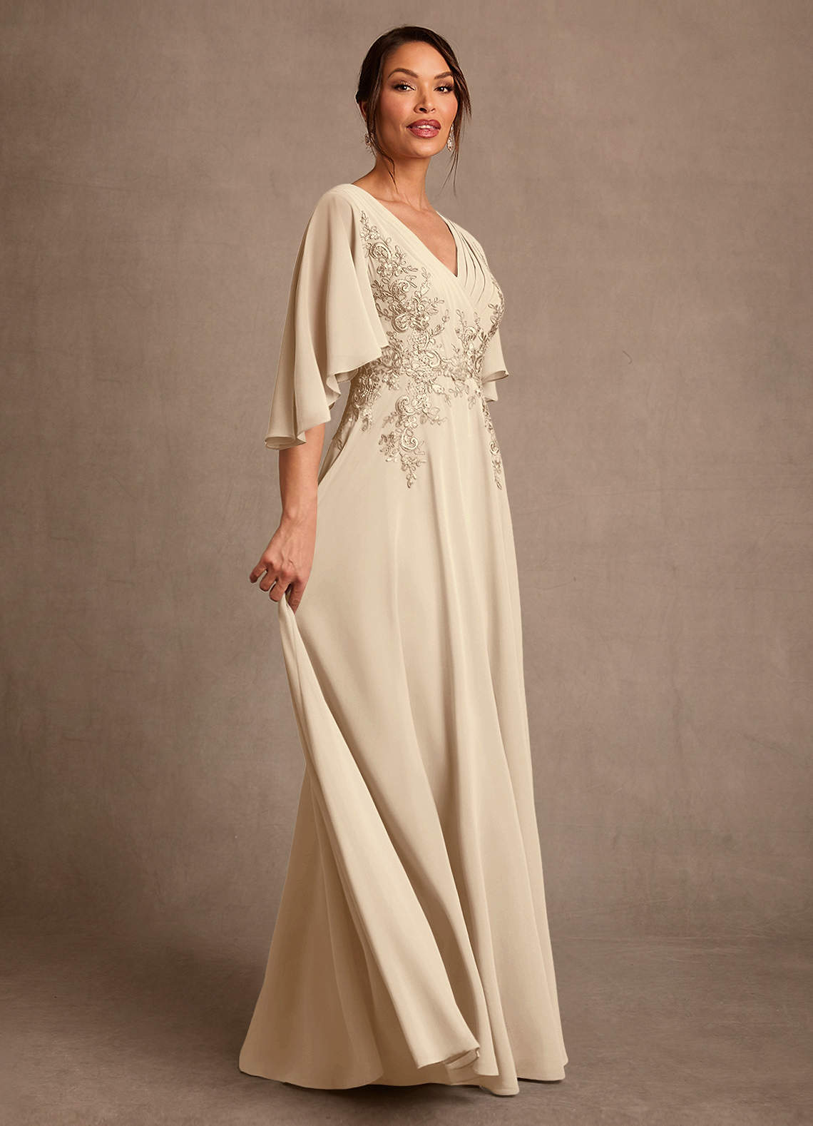 Azazie Tilda Mère de la mariée Robes Robe Trapèze en Mousseline de soie Dentelle Champagne image2