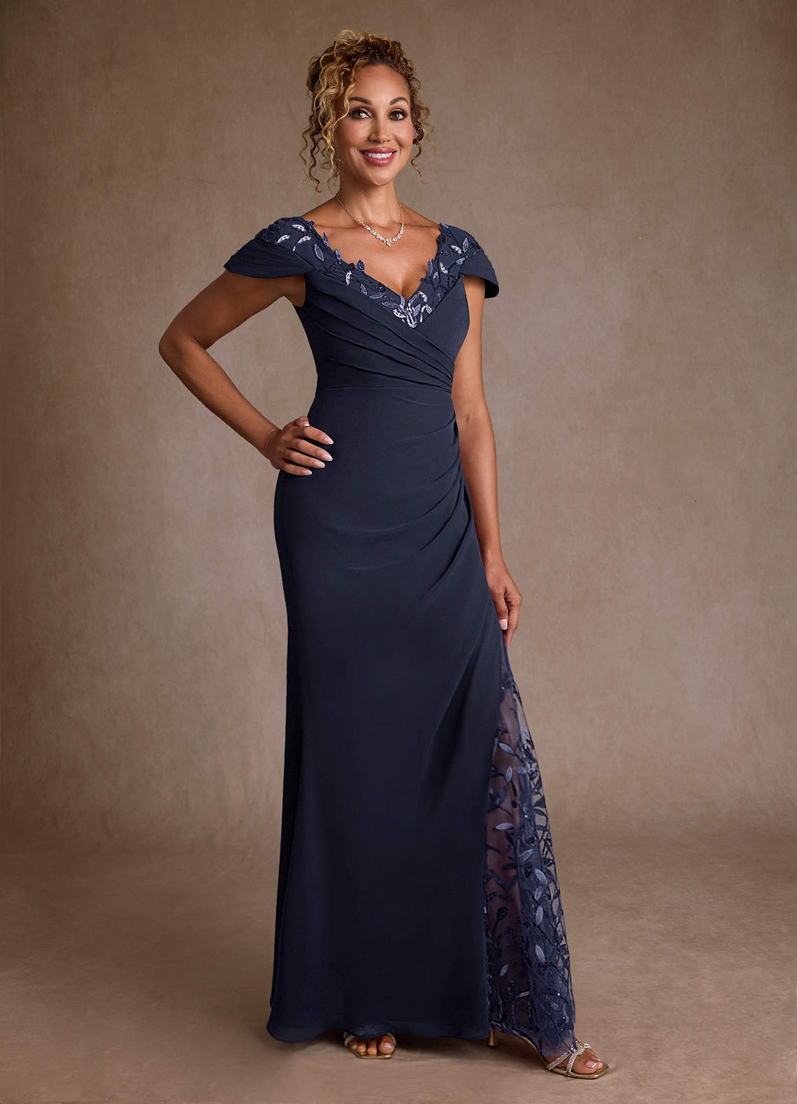 Azazie Betania Mother of the Bride Dresses Dark Navy Mermaid Sequins Chiffon Dress image2