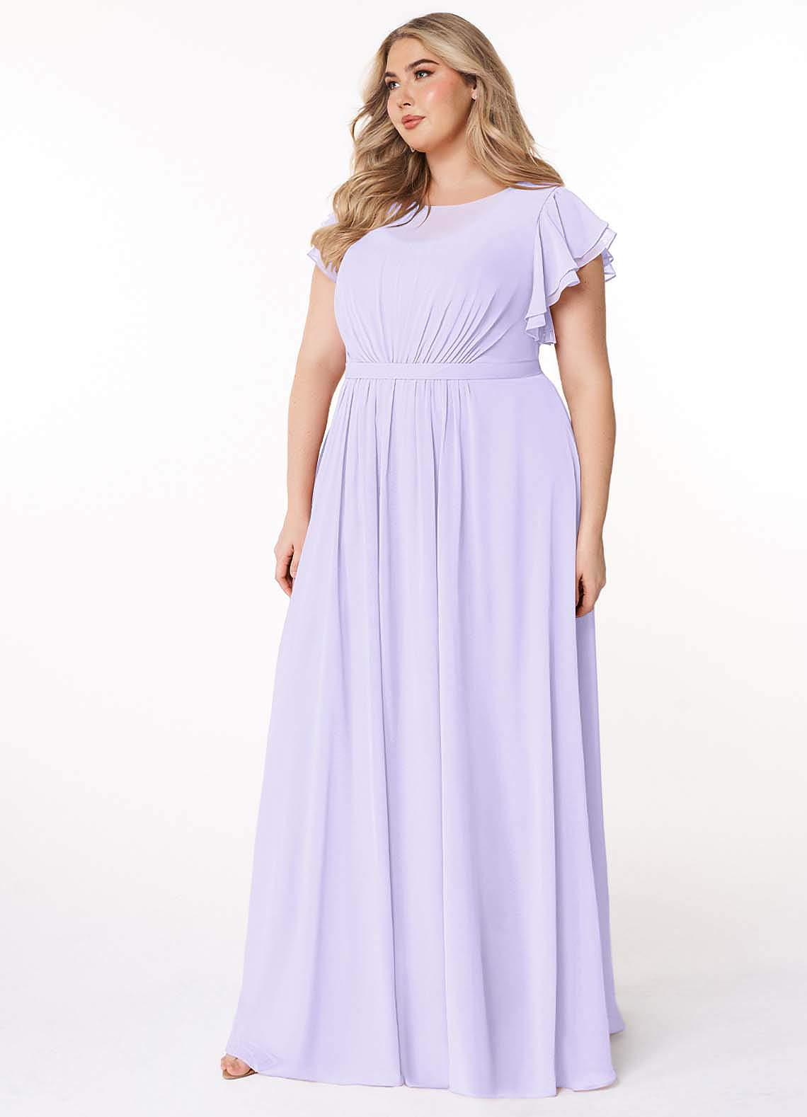 Azazie Daphne Modest Bridesmaid Dresses A-Line Ruffled Chiffon Floor-Length Dress image8