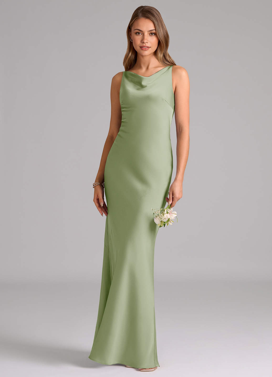 Azazie Allettie Bridesmaid Dresses Dusty Sage Mermaid Stretch Satin Dress image1