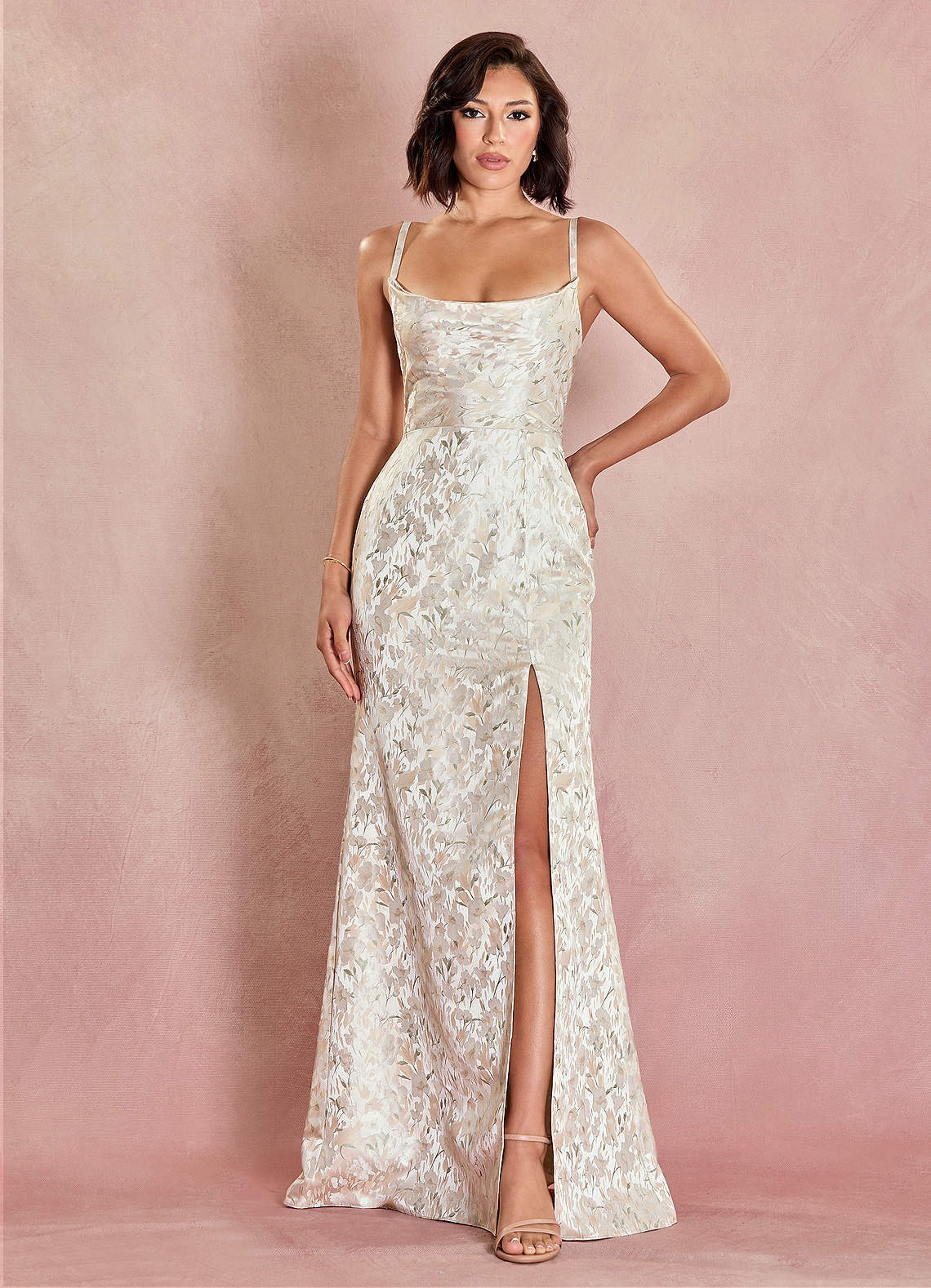 white christmas dresses Champagne lace high low prom dress, lace evening dress – dresstby main image 0