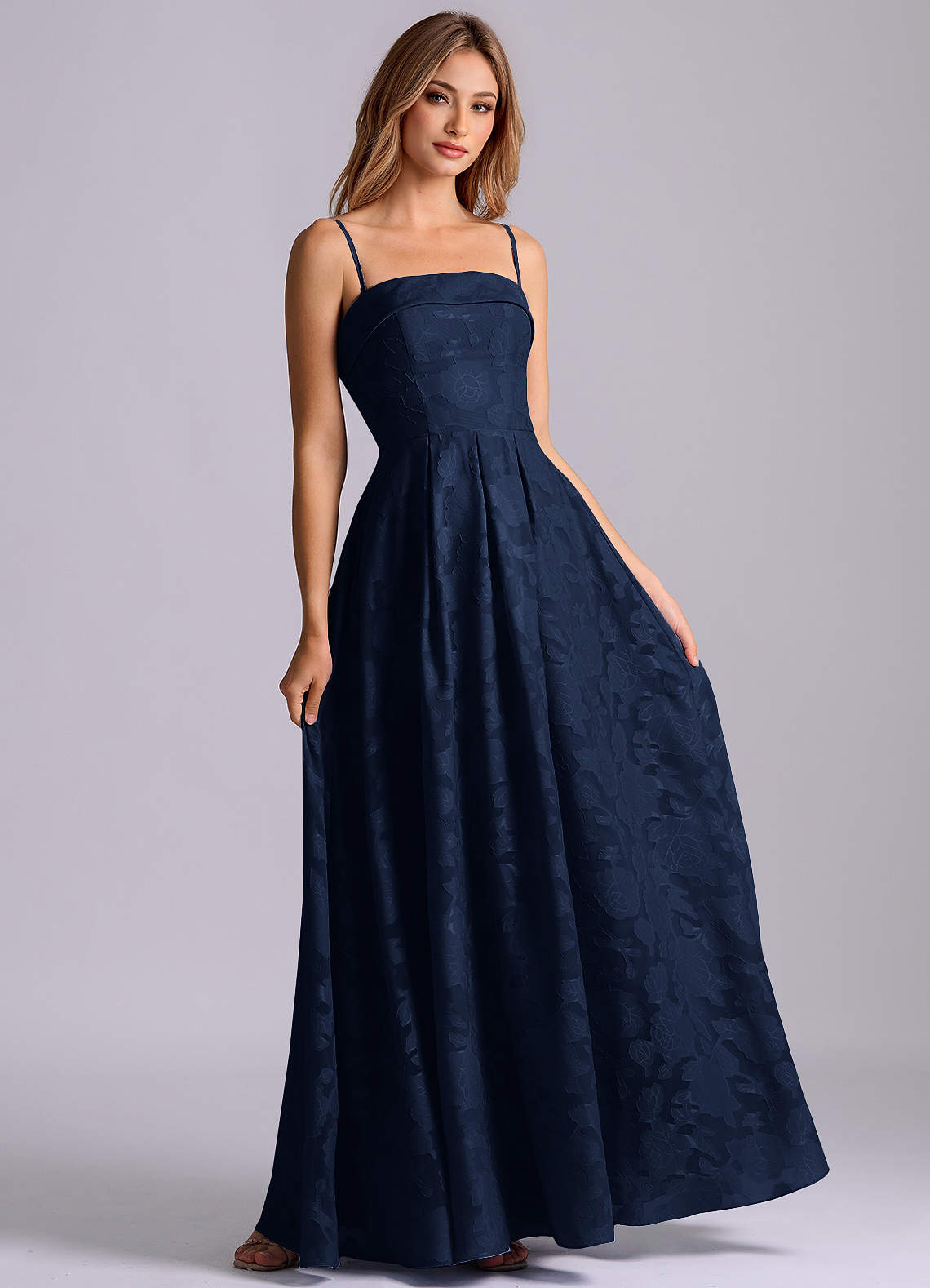Azazie Lucienne Bridesmaid Dresses Dark Navy A-Line Strapless Floral Burnout Dress image5