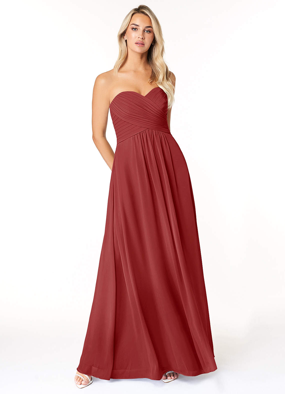 Azazie Yazmin Bridesmaid Dresses Rust A-Line Sweetheart Neckline Chiffon Convertible Dress image1