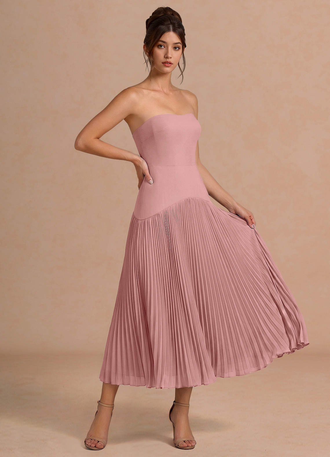 pale pink a line dress Yuliana Light Midi Beige short Qipao, A Size:Custom Size (For Free) Act fast and make simple light pink dress V-Neck Prom Dresses