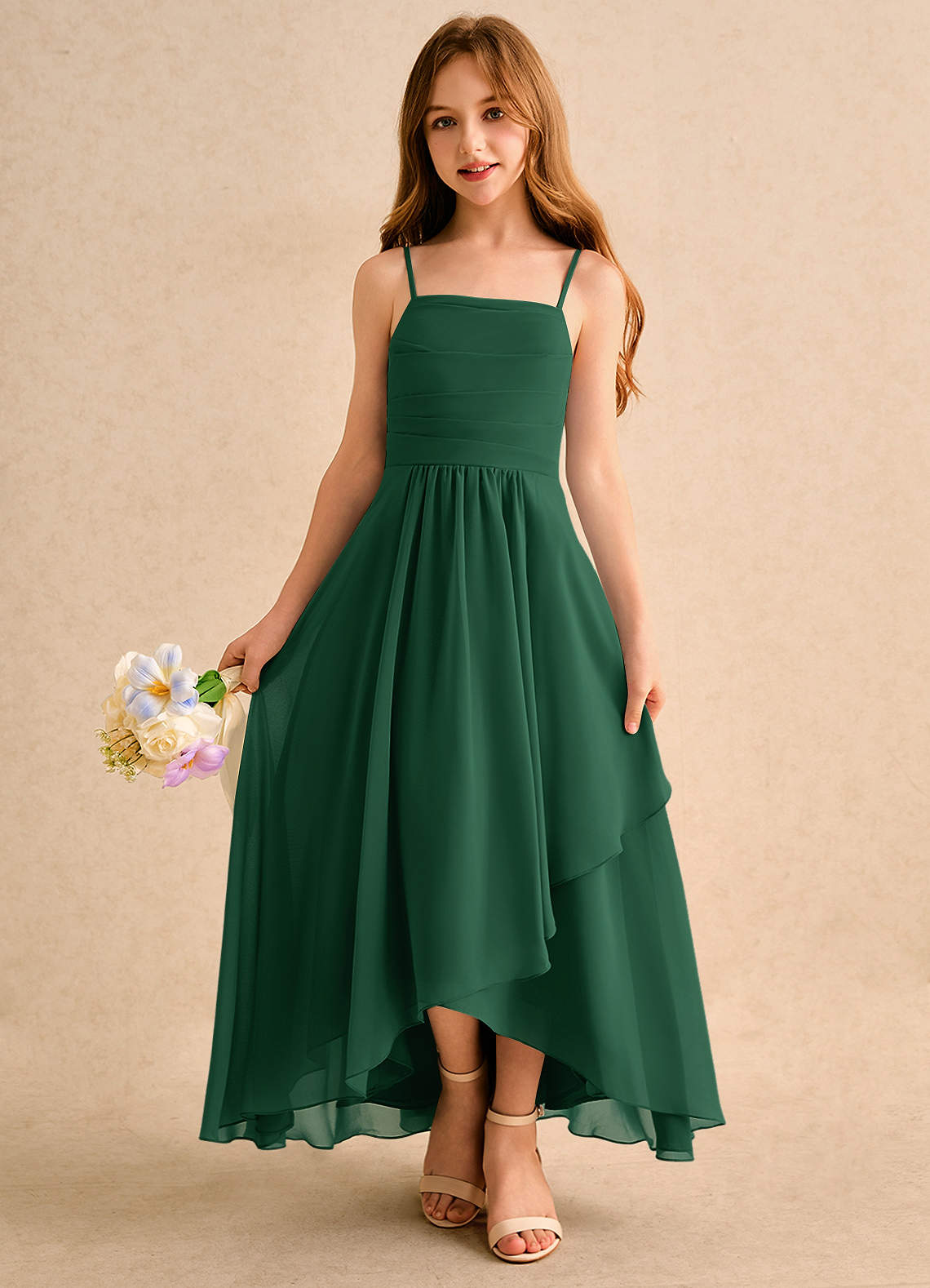 Azazie A-Line/Princess Square Neck Asymmetrical Chiffon Flower Girl Dresses - Emerald Azazie A-Line/Princess Square Neck Asymmetrical Chiffon Flower Girl Dresses - Emerald