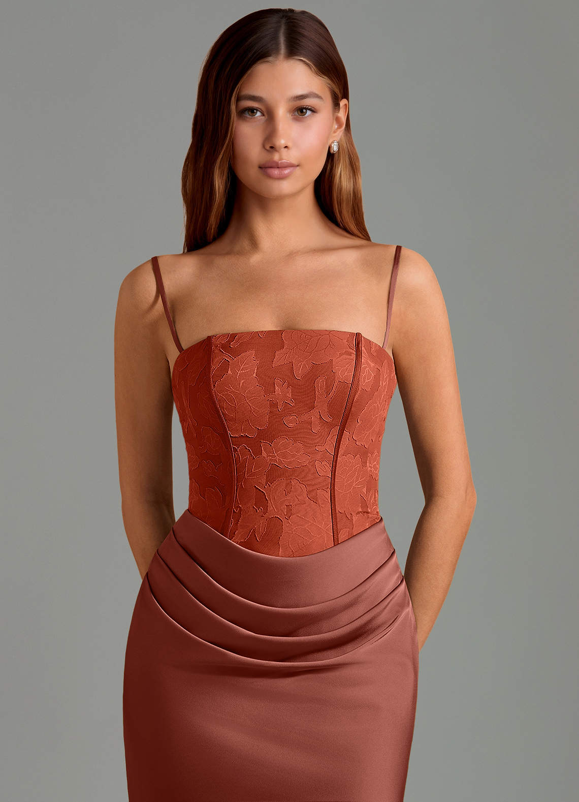 Azazie Emilia Robes de demoiselle d'honneur Robe Sirène en Satin extensible Sans bretelles Auburn image5