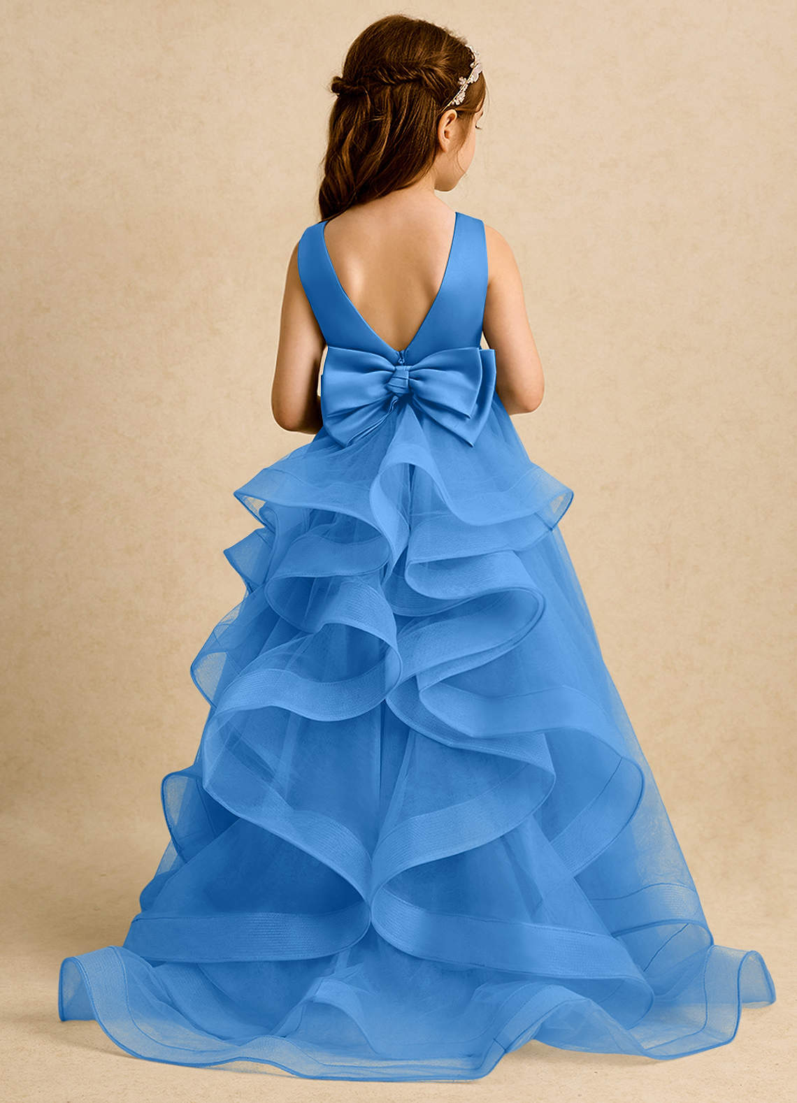 Azazie Lior Flower Girl Dresses Blue Jay Ball-Gown Pleated Tulle Dress image1