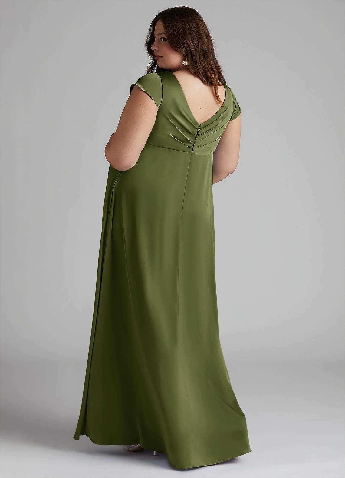 Azazie Allessia Maternity Bridesmaid Dresses A-Line Pleated Stretch Satin Floor-Length Dress image8
