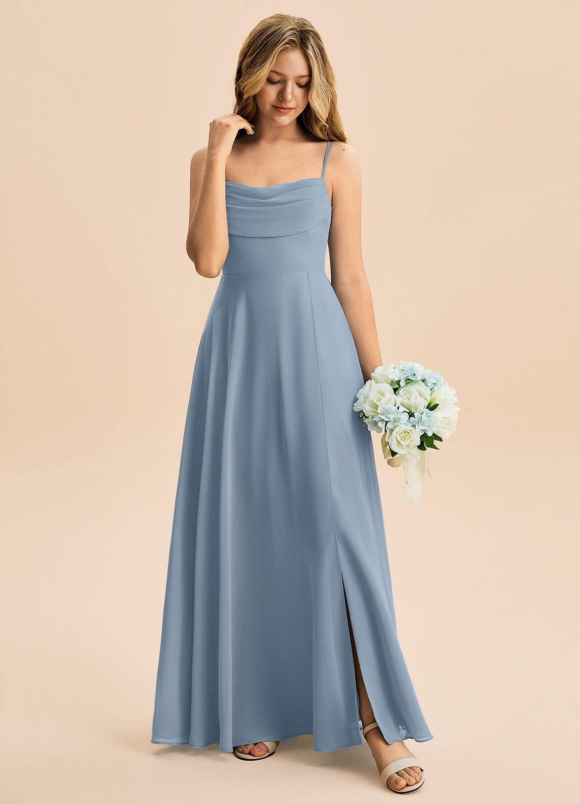 Azazie Bear Junior Dusty Blue A-Line Pleated Chiffon Dress image2