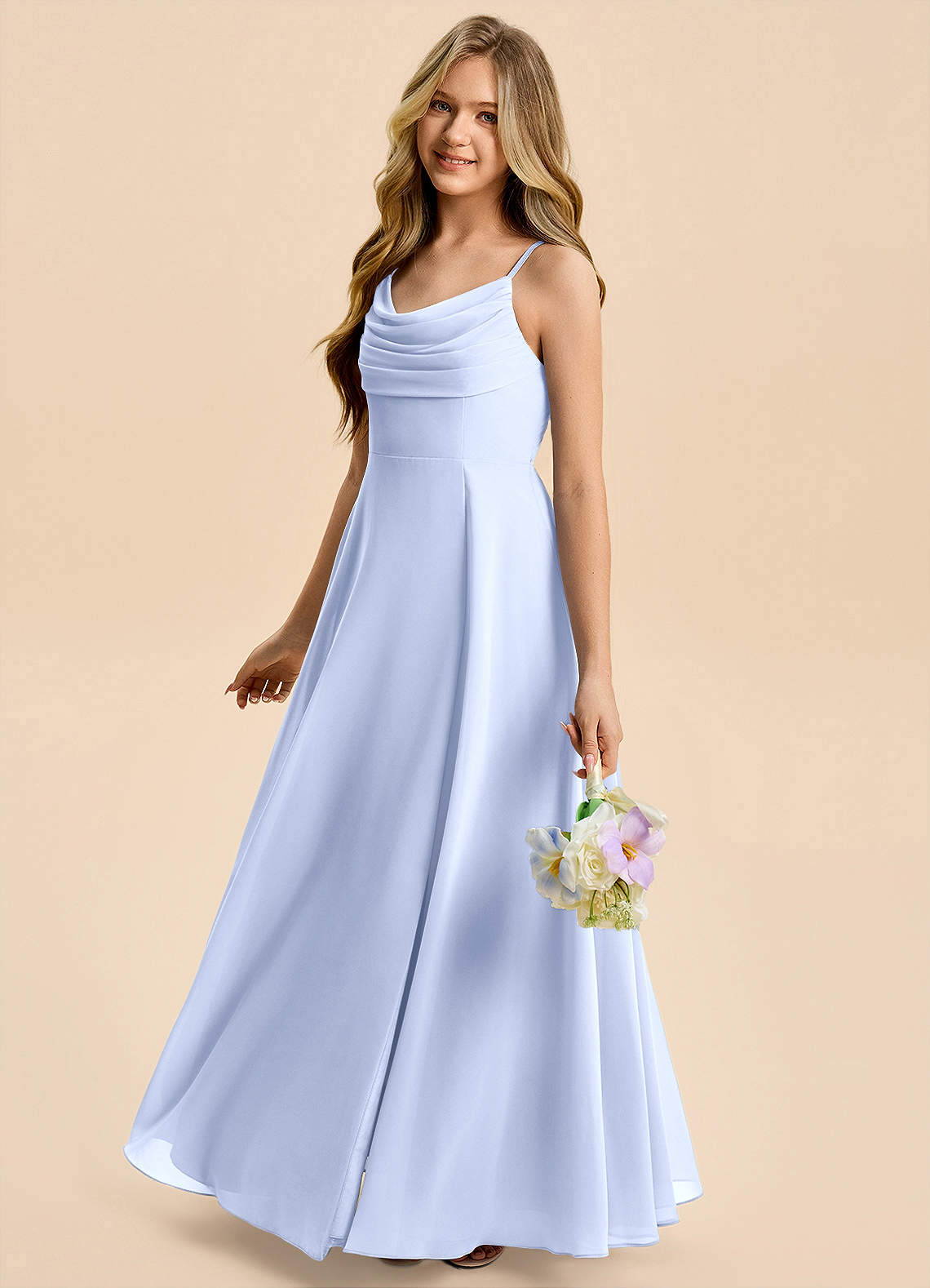 Azazie Gia Junior Ice A-Line Pleated Chiffon Dress image2