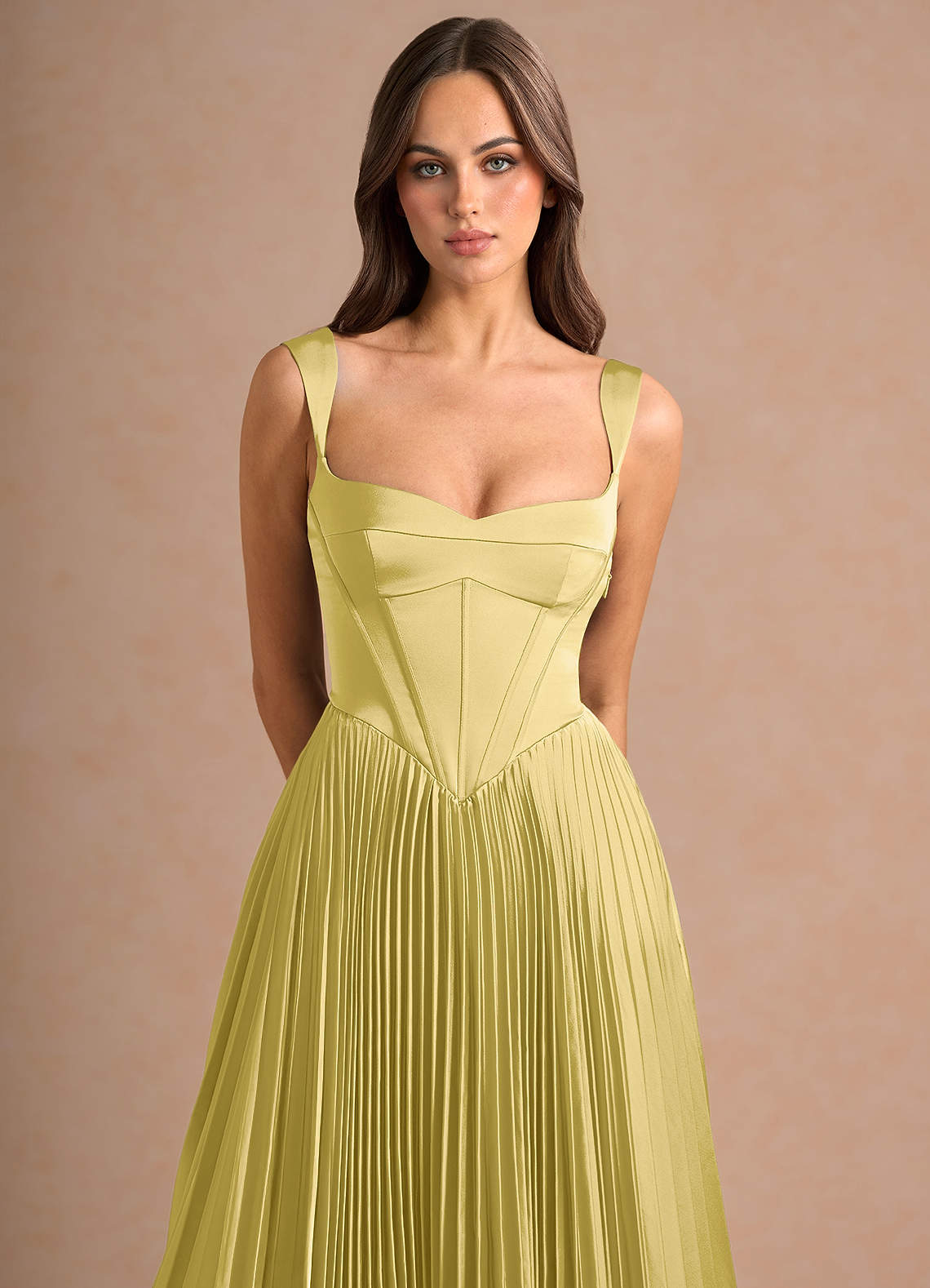 midi pastel yellow dress Pastel Yellow Tea Length Dress Square Neck Bridesmaid Wedding Garden Party Midi Summer Celebration