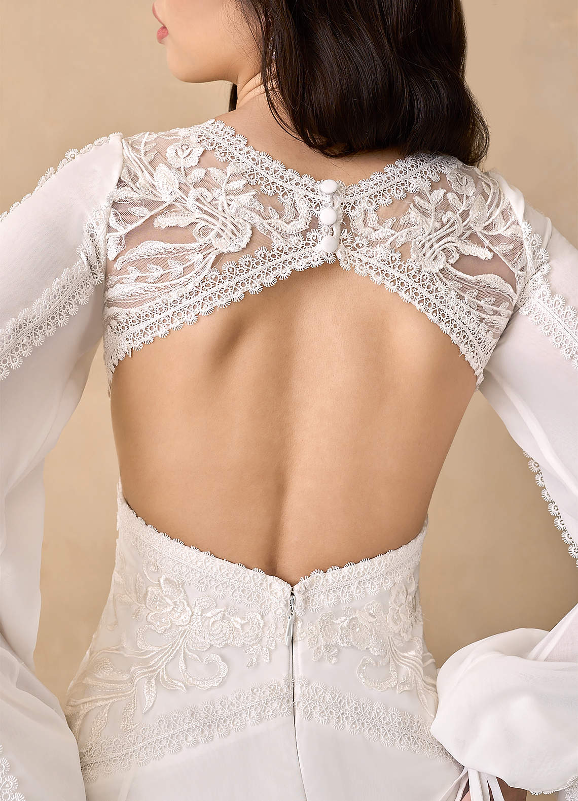 Azazie Alizea Wedding Dresses Diamond White A-Line Lace Chiffon Dress image4