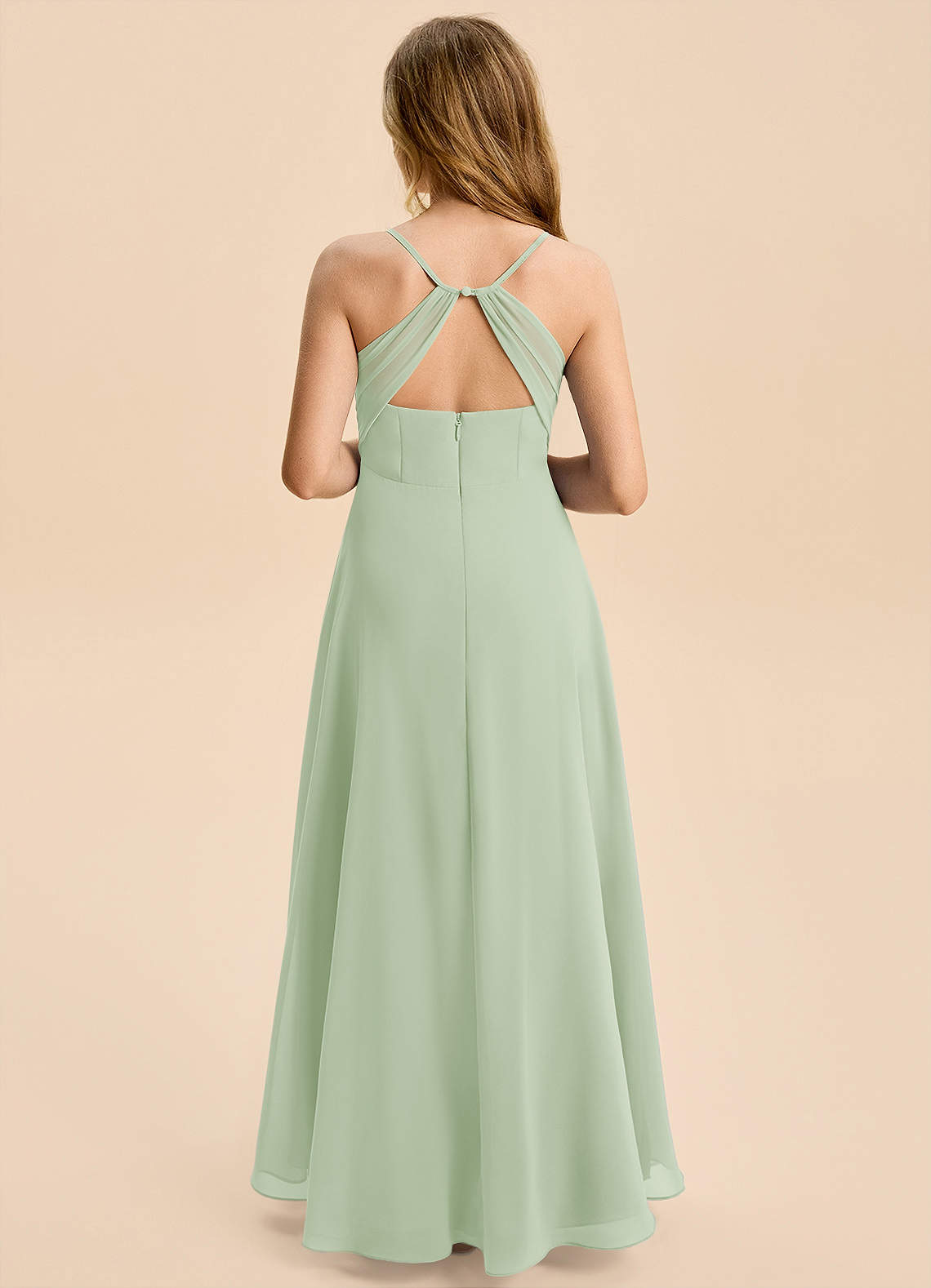 Azazie Gia Junior Dusty Sage A-Line Pleated Chiffon Dress image1
