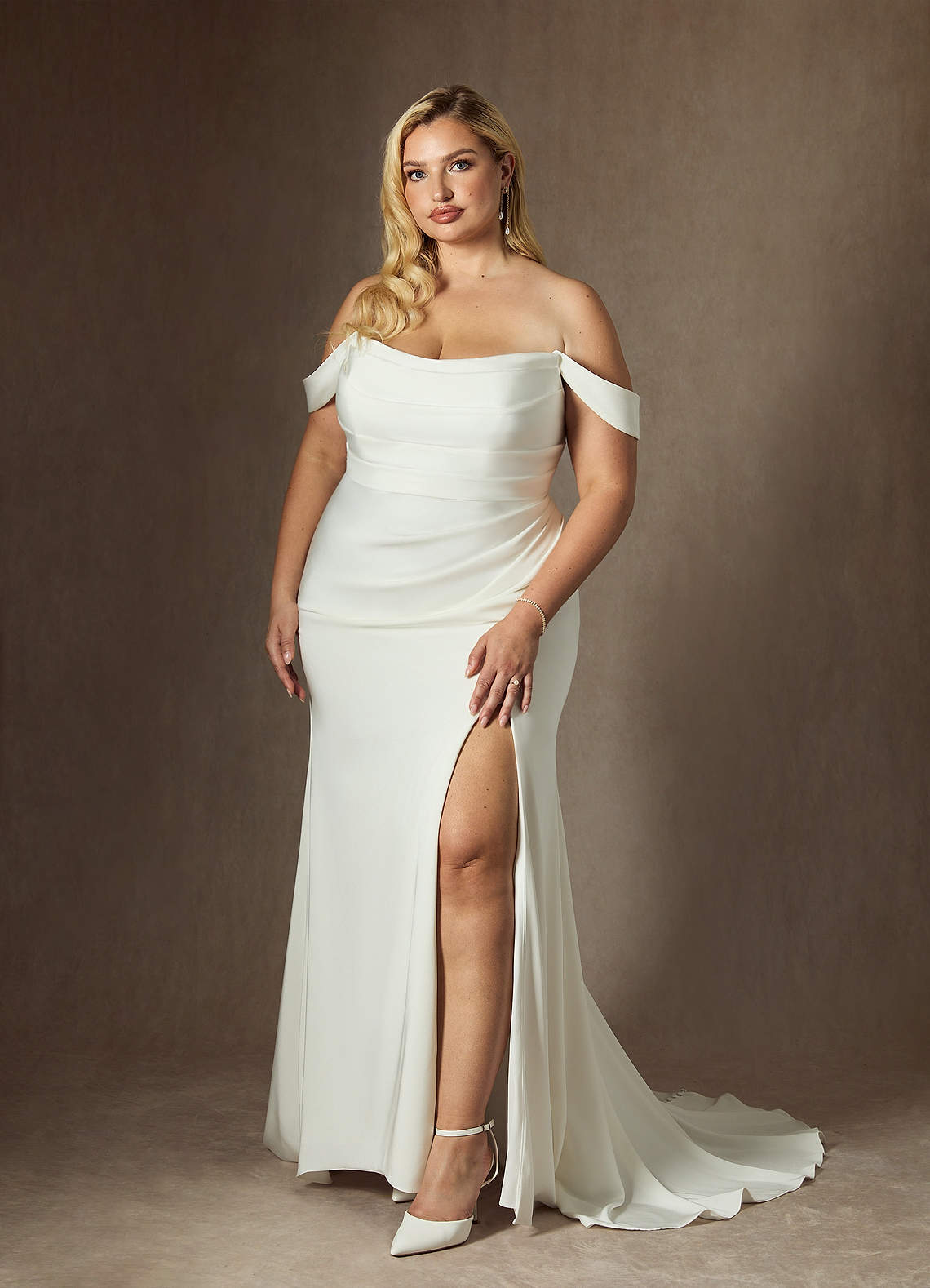 Azazie Moonlight Wedding Dresses Diamond White Mermaid Scoop Pleated Crepe Back Satin Dress image3