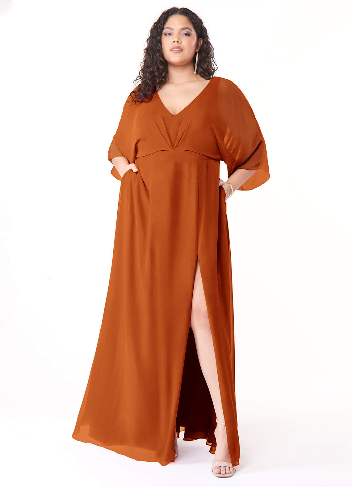 Azazie Rebecca Final Sale Black A-Line V-Neck Long Sleeve Chiffon Dress image1