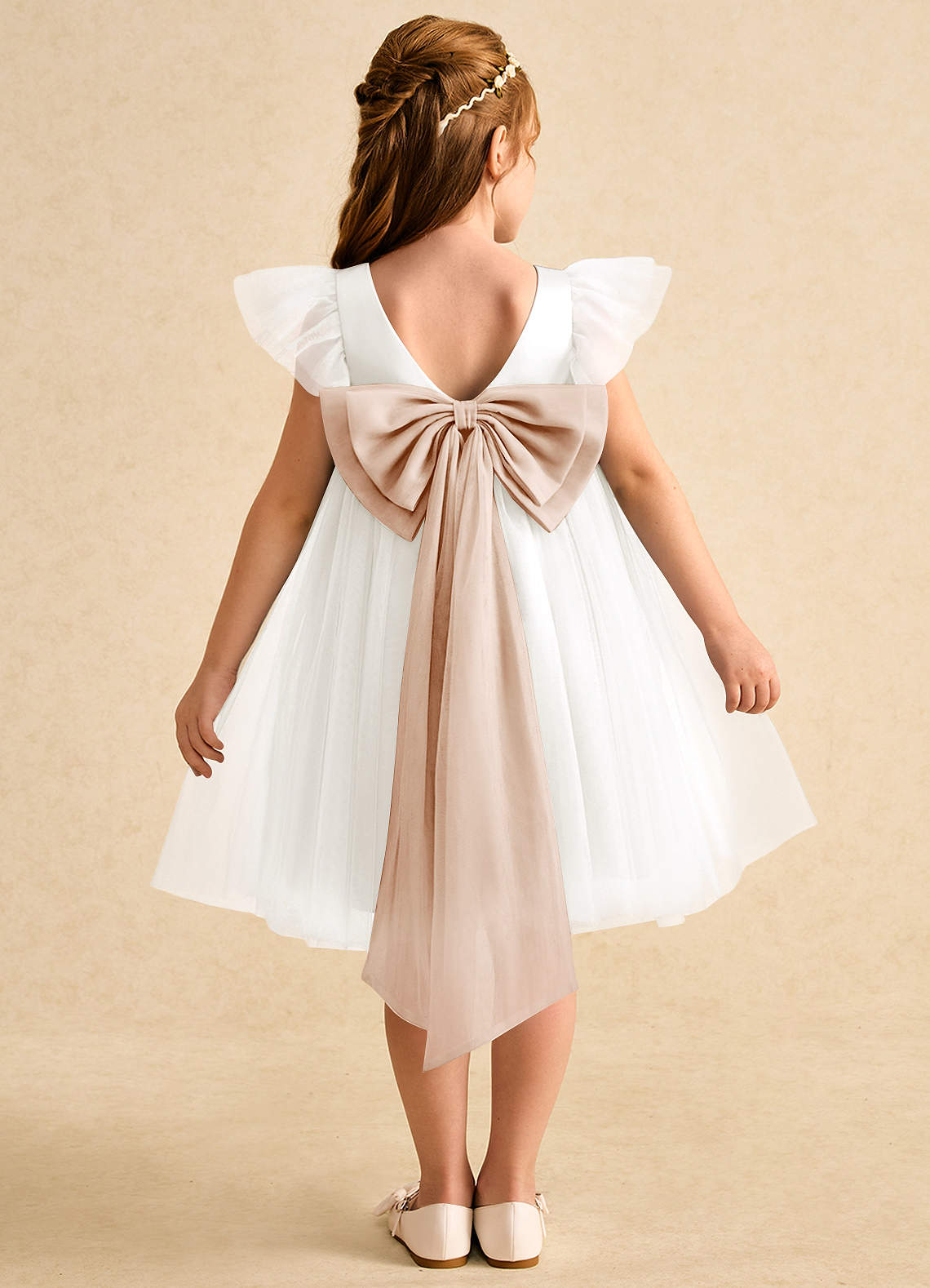 Azazie Munchkin Flower Girl Dresses Ivory English Rose A-Line Bow Tulle Dress image1