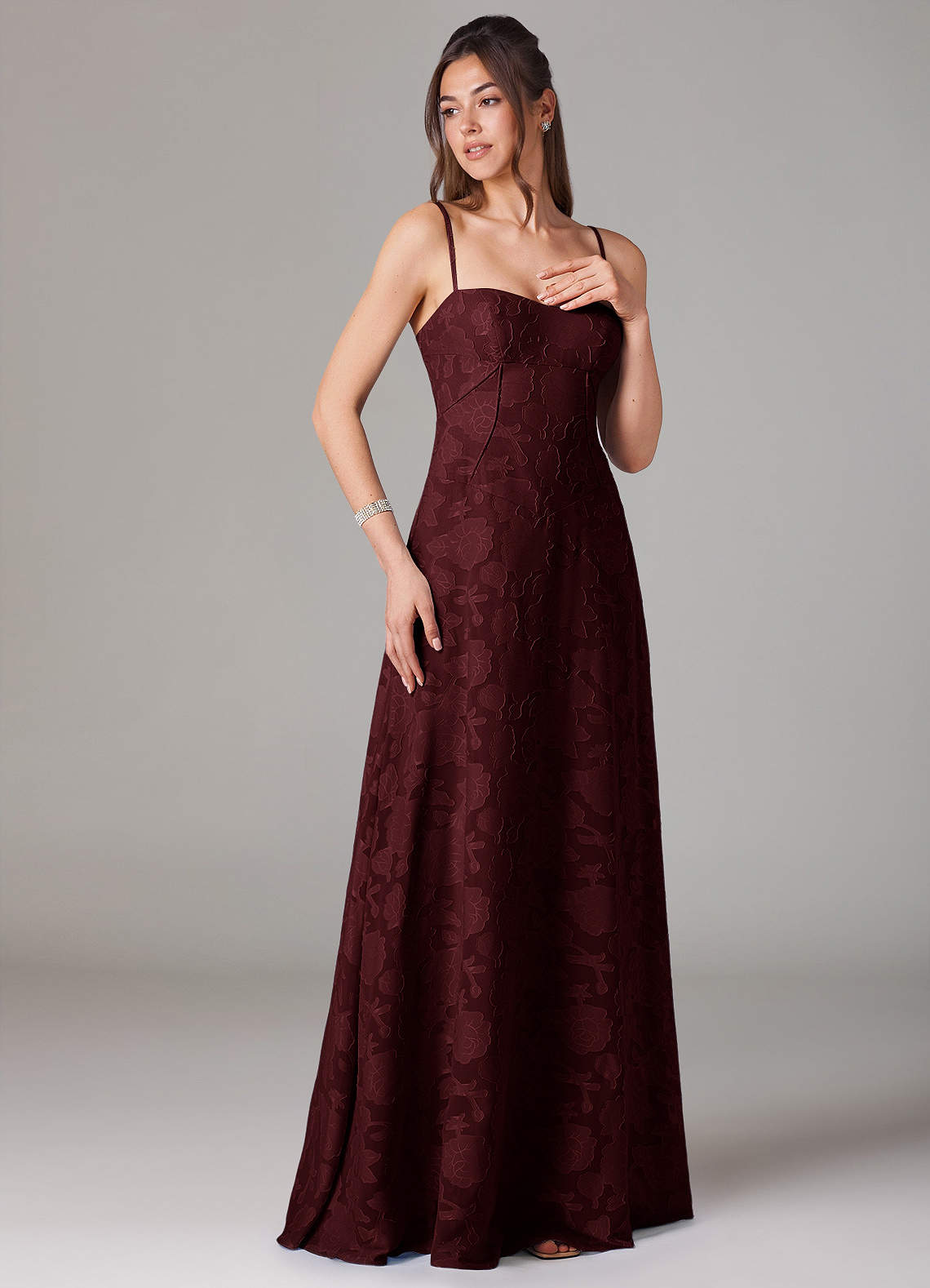 Azazie Valentine At-home Try On Dresses Agave A-Line Sweetheart Neckline Floral Burnout Dress image2