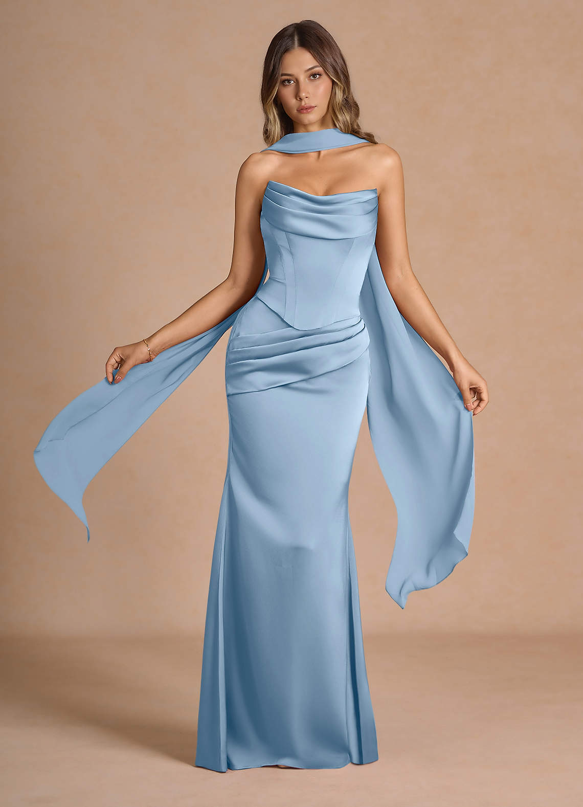 blue floral off shoulder dress Zapaka Women White Blue Flower Bridesmaid Dress with Slit A-Line Off the Shoulder Ruched Formal Dress, White Blue Flower / US10 main image 0