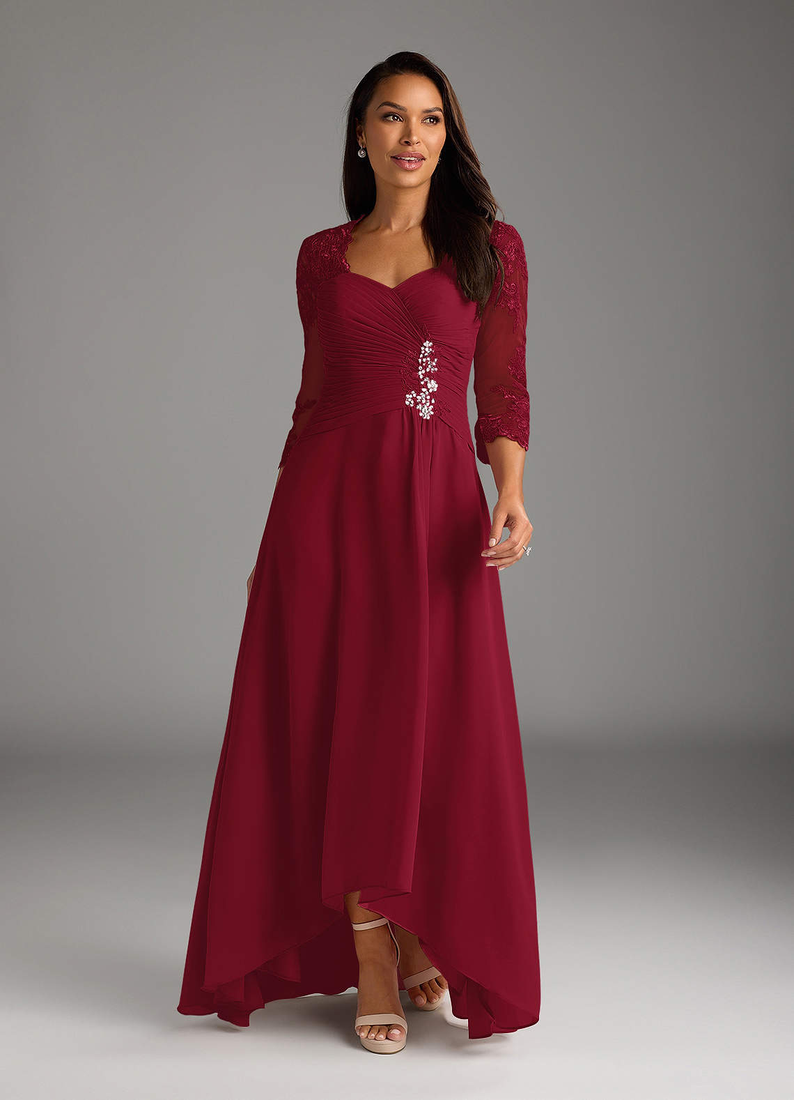 Azazie Devereaux Abiti per la Madre della Sposa Abito A-Line in Chiffon Pizzo Borgogna image1
