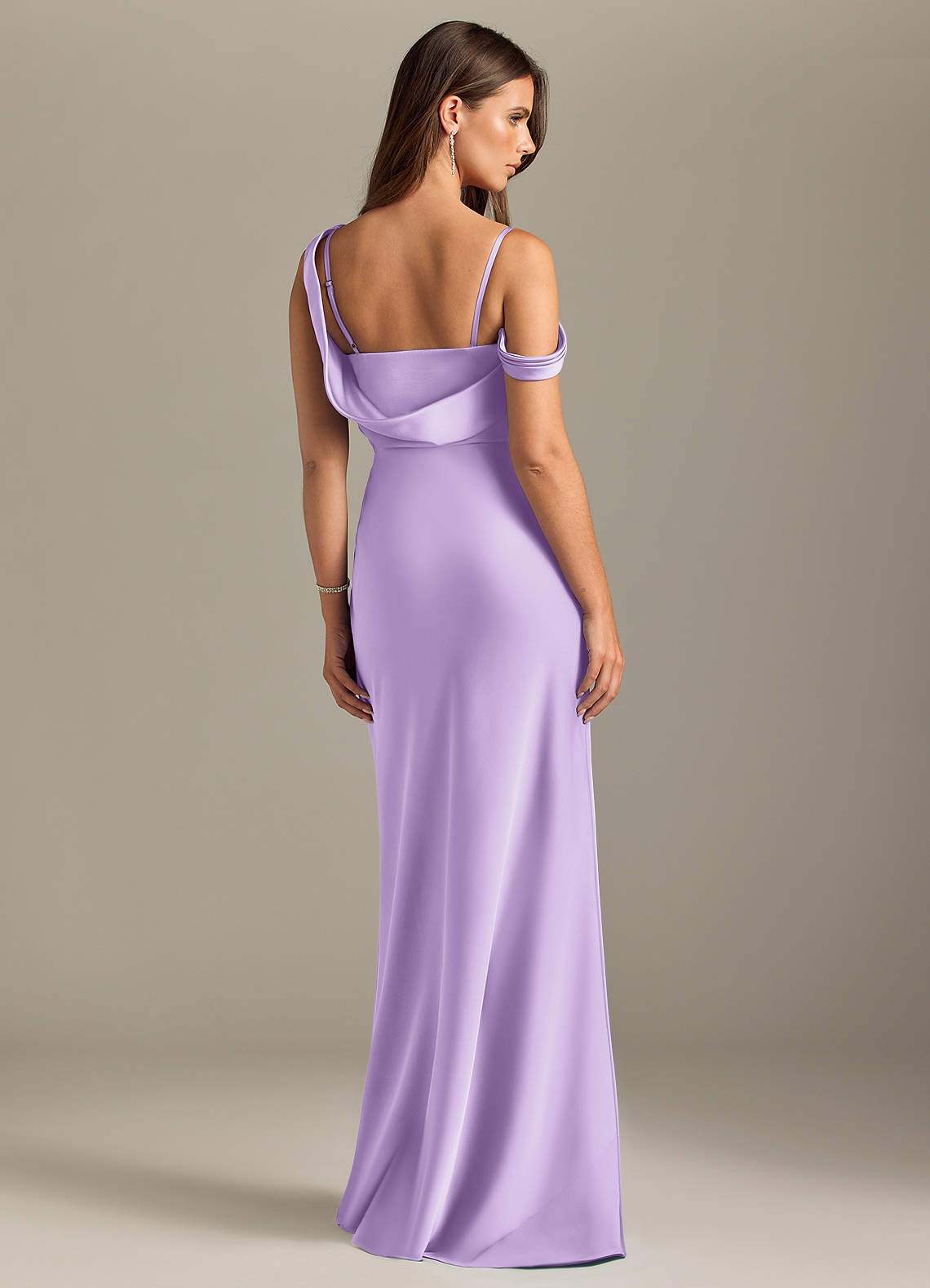 Azazie Madelyn Bridesmaid Dresses Lilac Mermaid Off the Shoulder Stretch Satin Convertible Dress image1