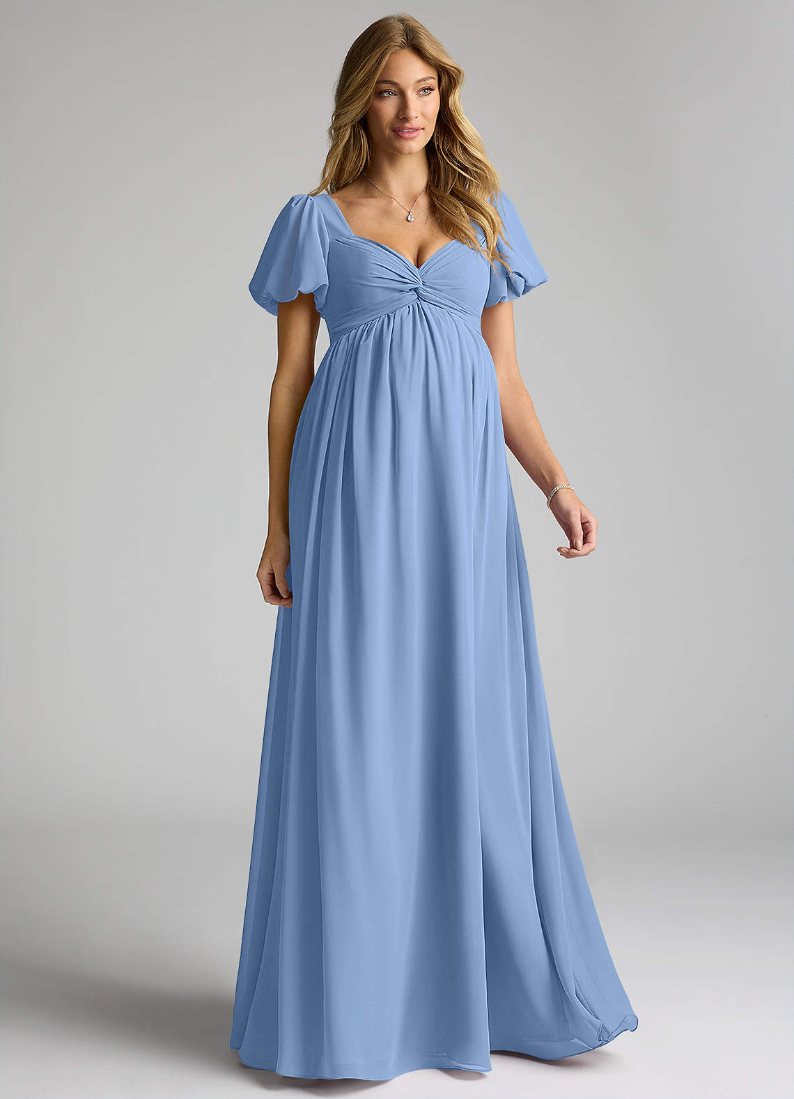 Azazie Madisynn Maternity Bridesmaid Dresses Bow Chiffon Floor-Length Dress image1