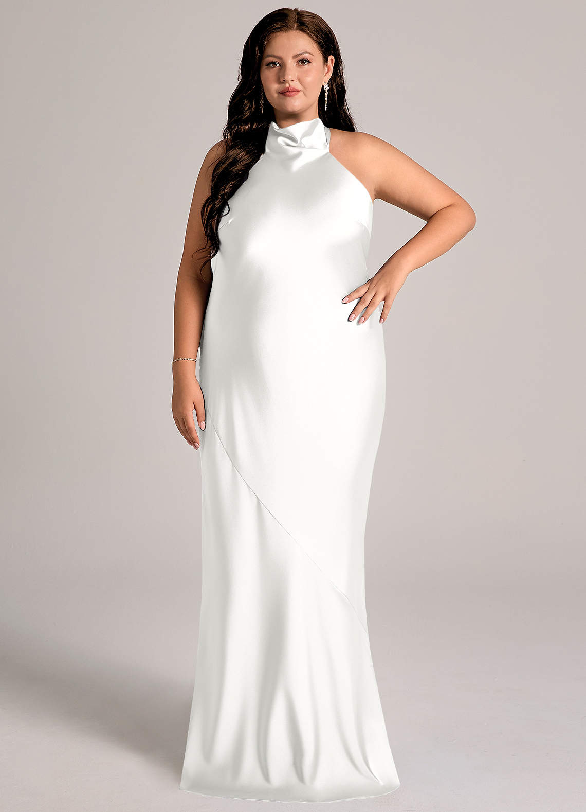 Azazie Velli Brudtärnklänningar Klä av Sjöjungfru i Stretch Satin Hög hals Vit image6