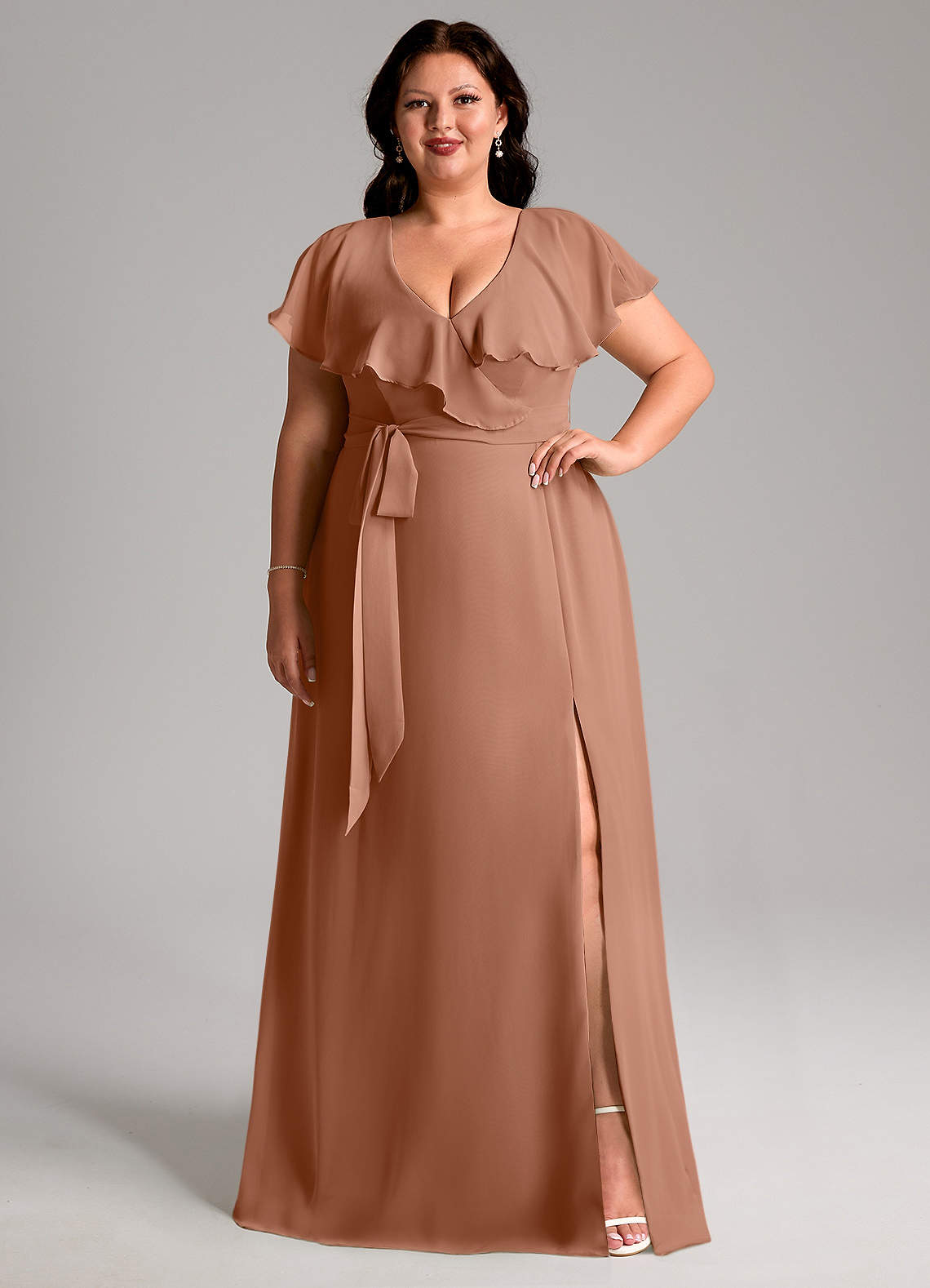 Azazie Lainey Brautjungfernkleider A-Linie mit Taschen Chiffon Kleid Bronzer image1