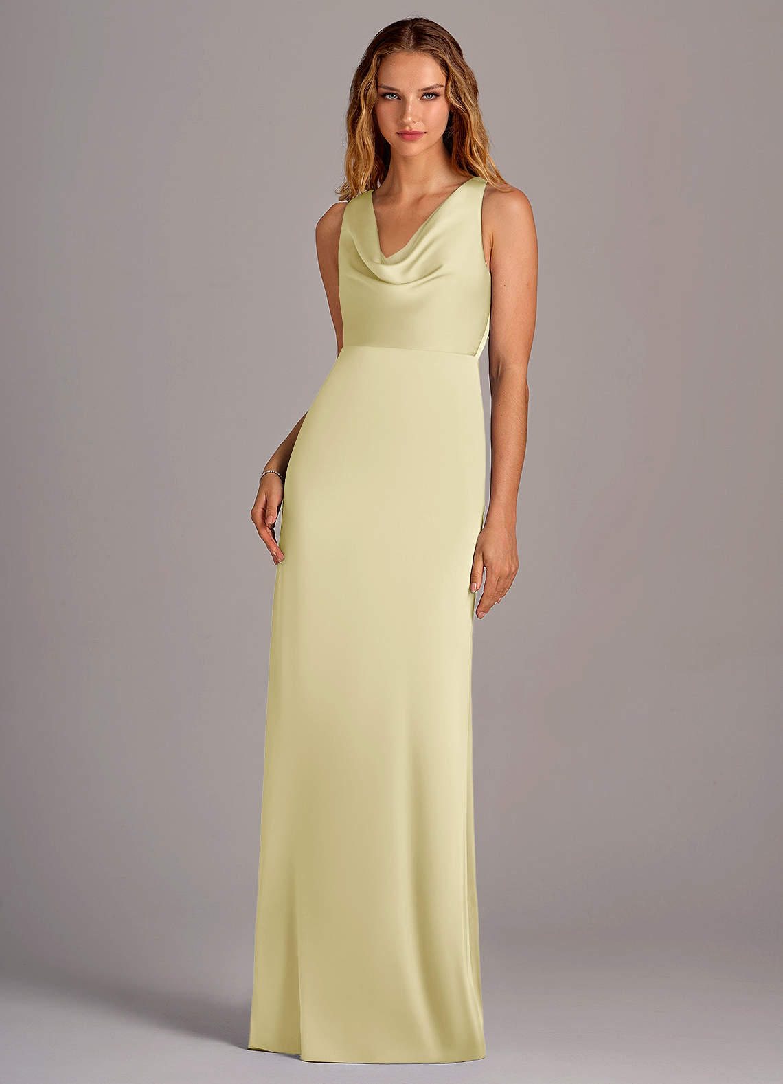 Azazie Wrenlee Bridesmaid Dresses Lemon Sorbet A-Line Stretch Satin Dress image1