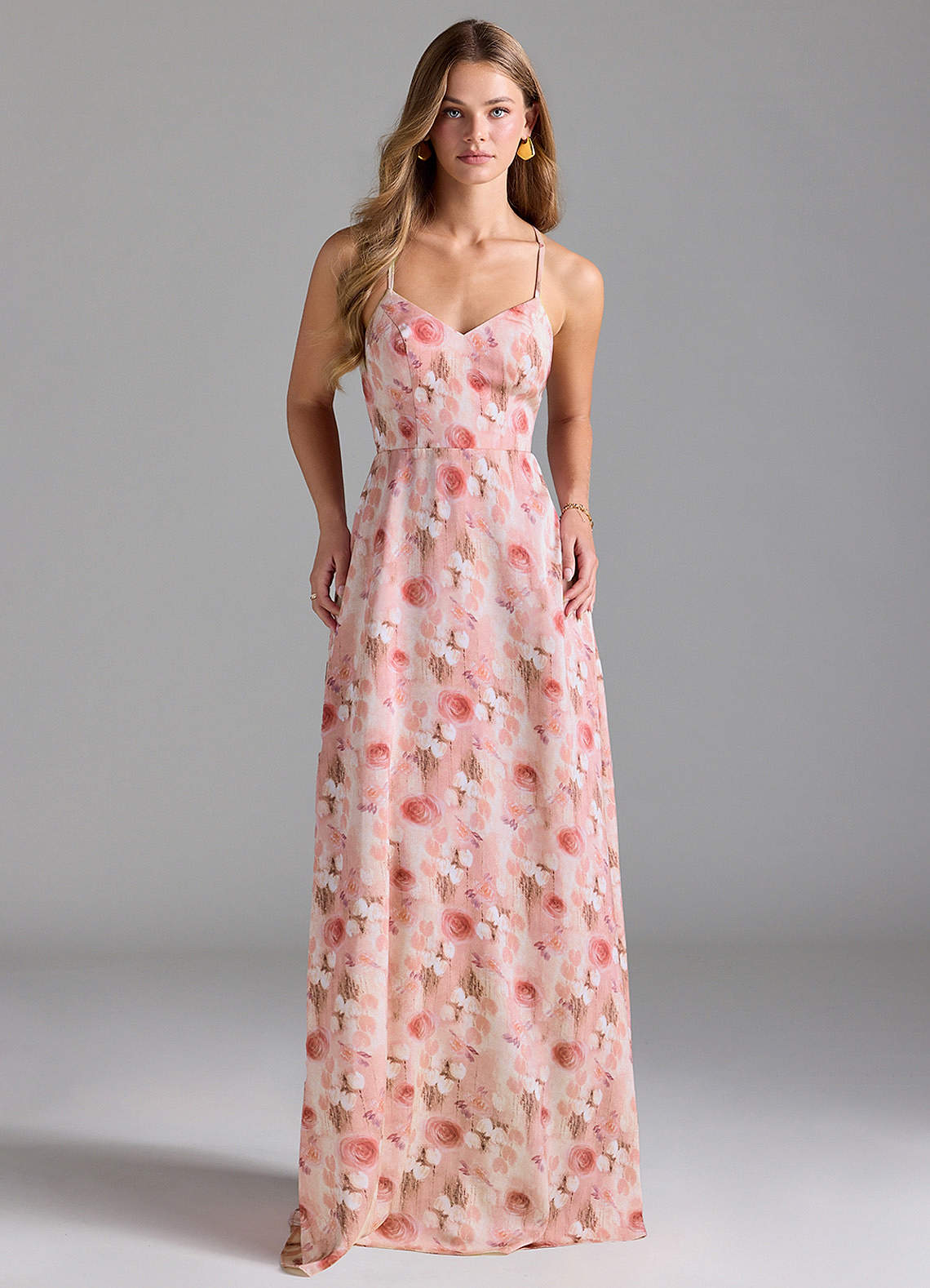 Azazie Mei Bridesmaid Dresses Demure Roses A-Line V-Neck Stretch Satin Dress image1