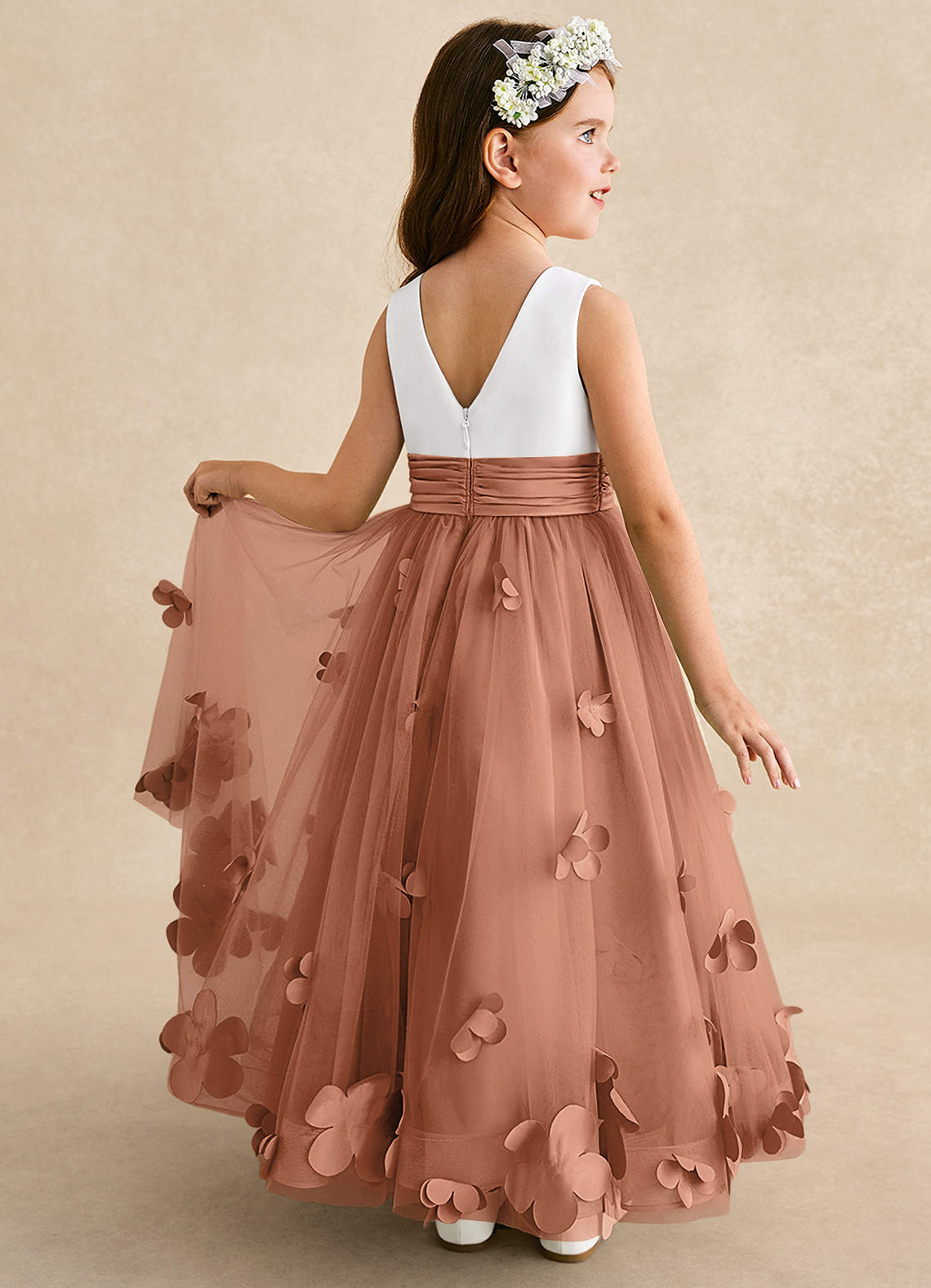 Azazie Vi Flower Girl Klänningar Klänning A-Line i Tyll Ärmlös image1