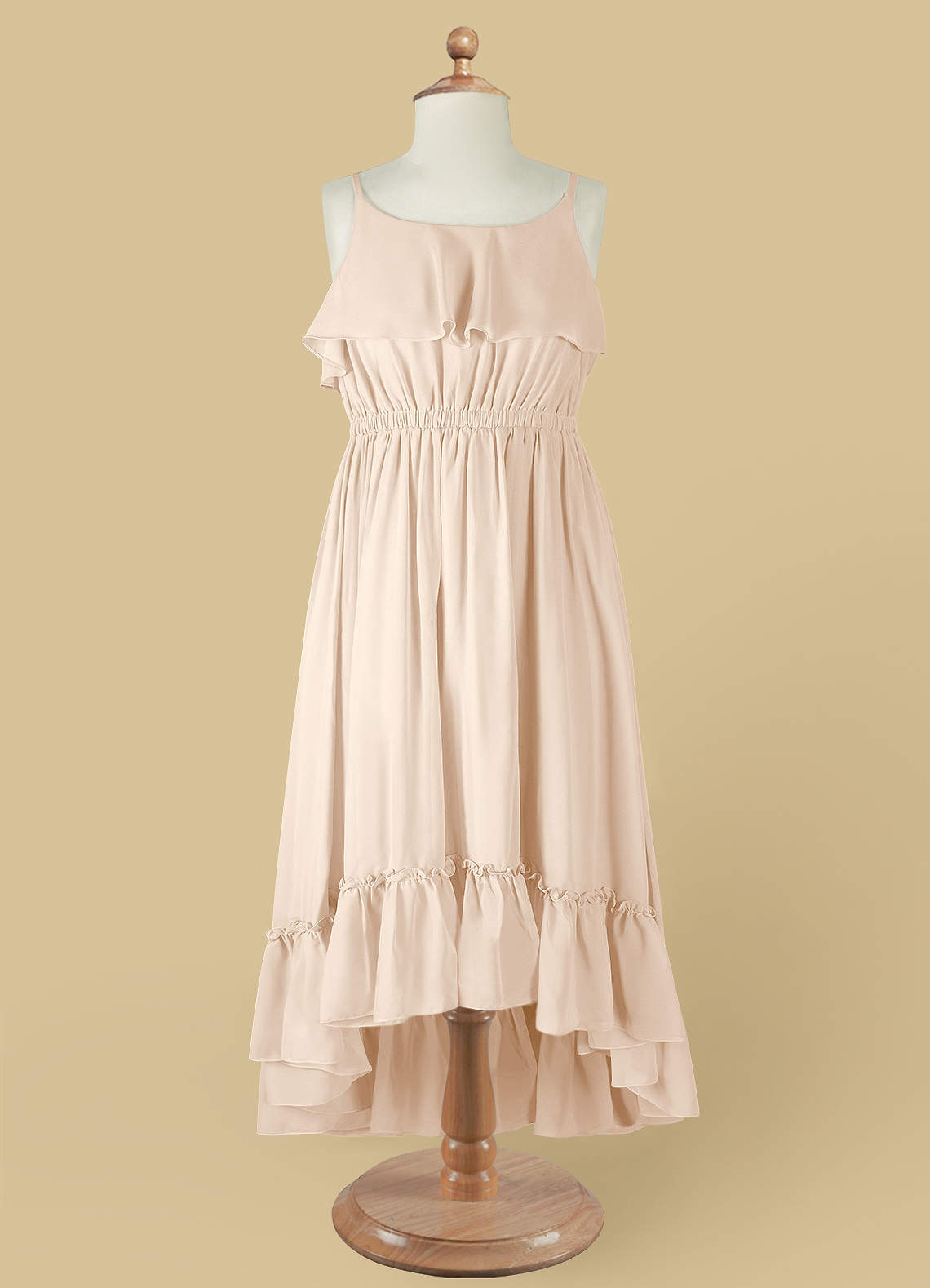 A-Line Ruched Chiffon Asymmetrical Dress Gold