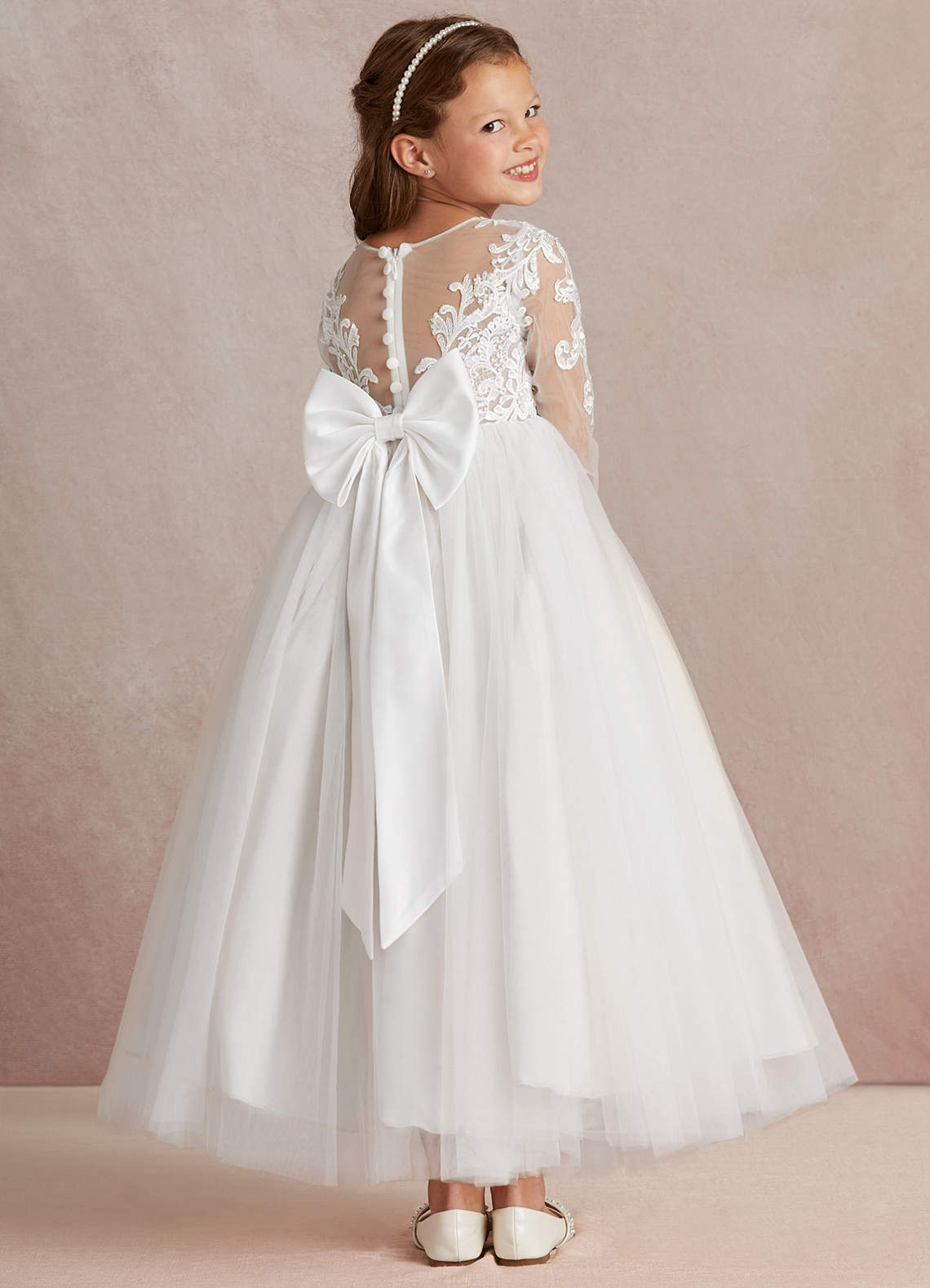 Azazie Elodie Robe Demoiselle D'honneur Fillette Robe Princesse en Dentelle Ivoire image3