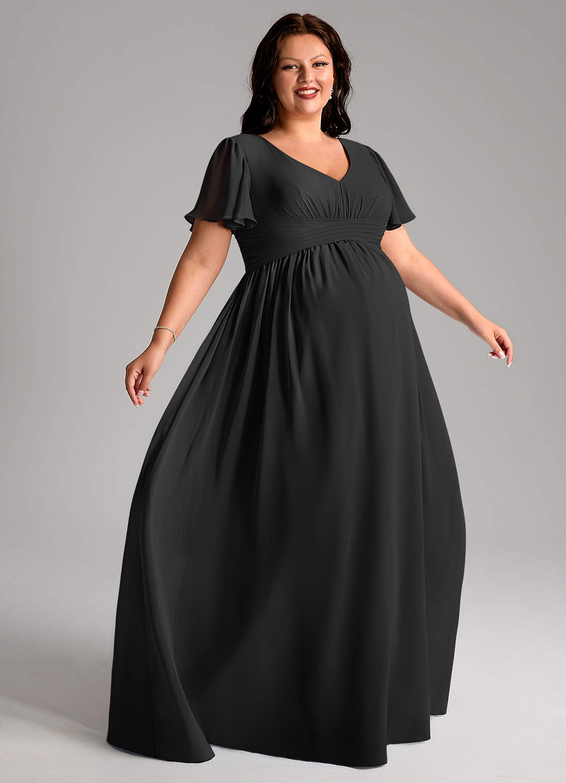 Azazie Verna Vestidos de dama de honra para maternidade Vestido Linha A Ruched Comprimento do chão Chiffon image8