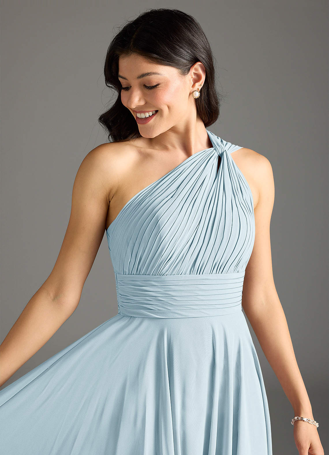 Azazie Charlize Bridesmaid Dresses Sky Blue A-Line One Shoulder Chiffon Dress image4