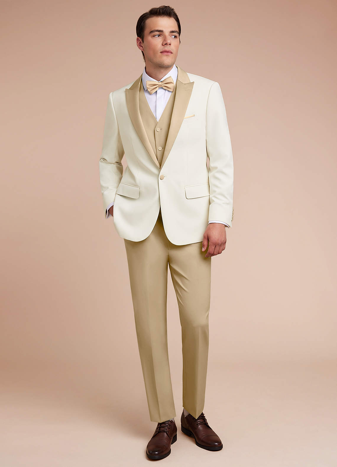 front Adrian Champagne Shawl Lapel Structured Stretch Tuxedo Jacket