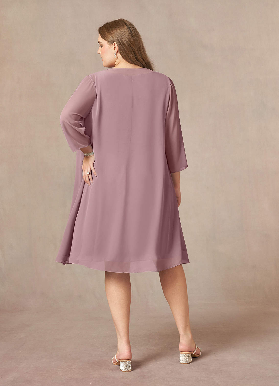 Azazie Shirley Mother of the Bride Dresses Dusty Rose A-Line Scoop Pleated Chiffon Dress image8