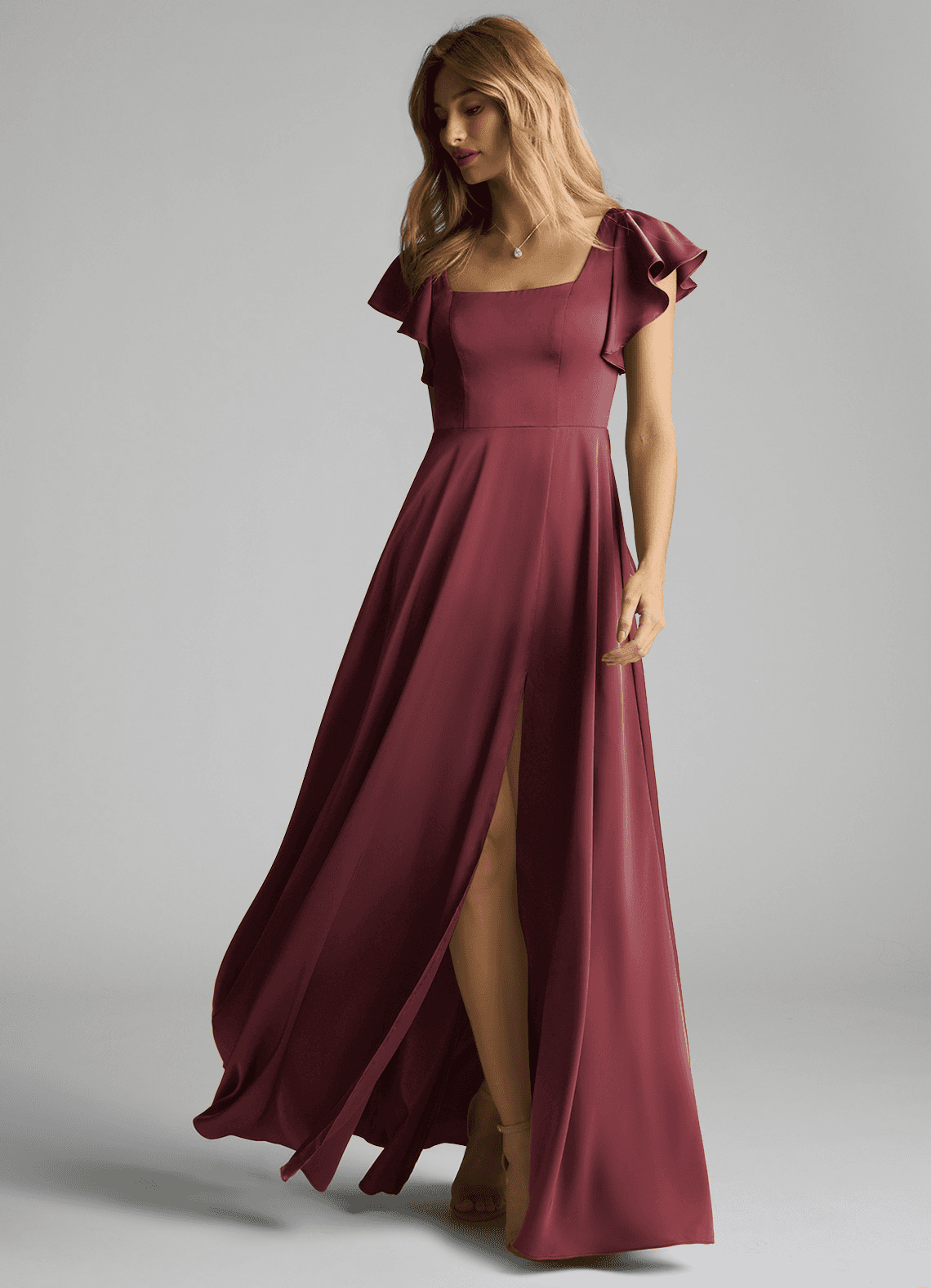 Azazie Bondi Bridesmaid Dresses Merlot A-Line Bow Stretch Satin Dress image5