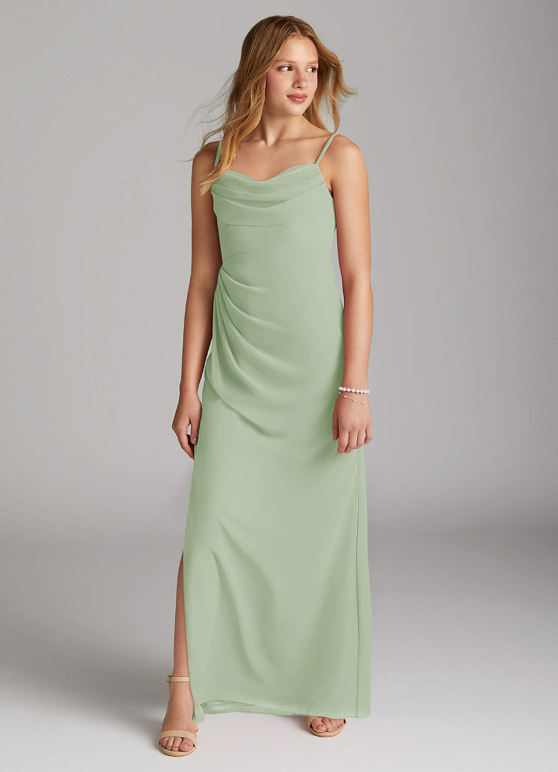 Azazie Mai Junior Dusty Sage Sheath Pleated Chiffon Dress image2
